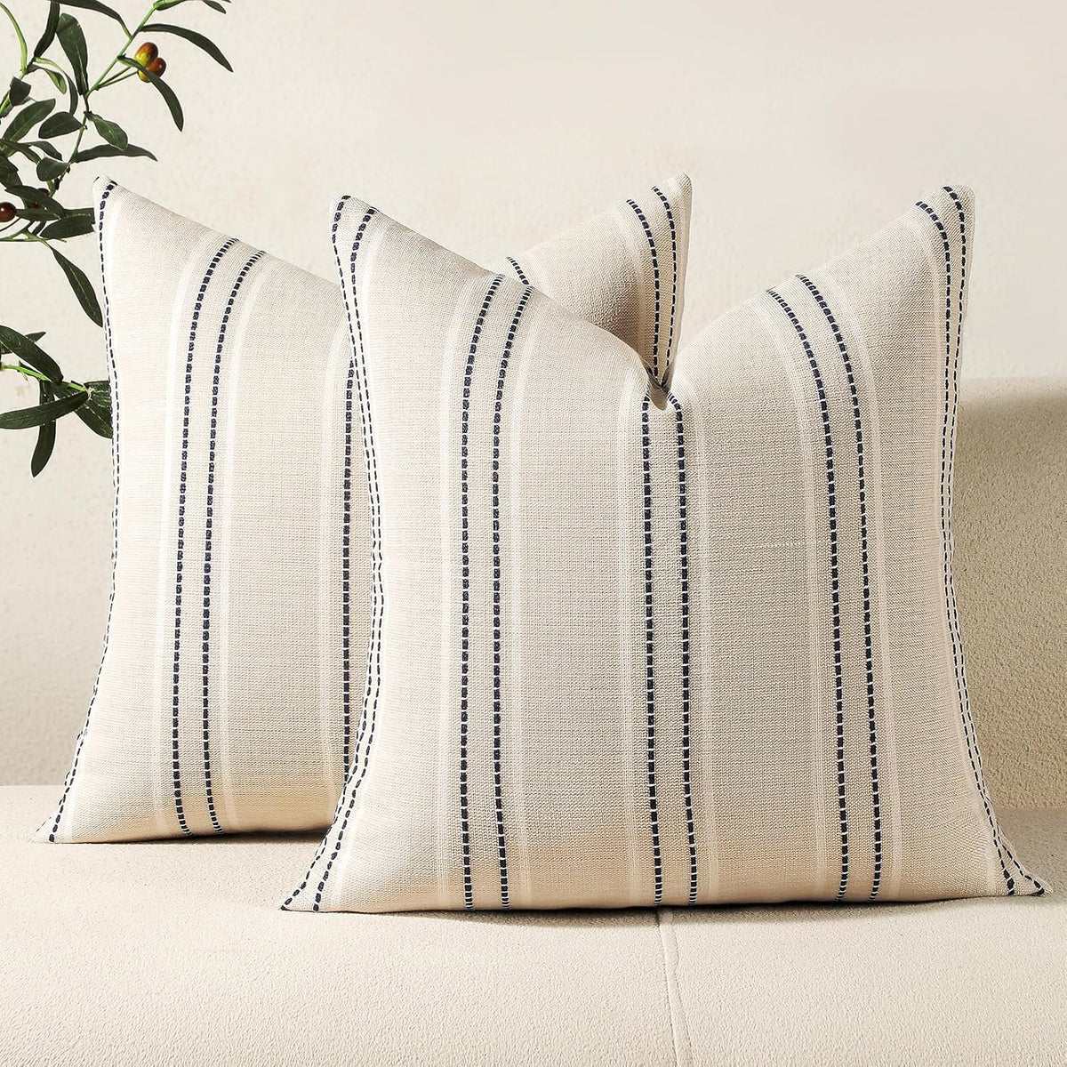Hckot Navy Blue Throw Pillow Covers 20x20 Set of 2 Striped Pillow Covers