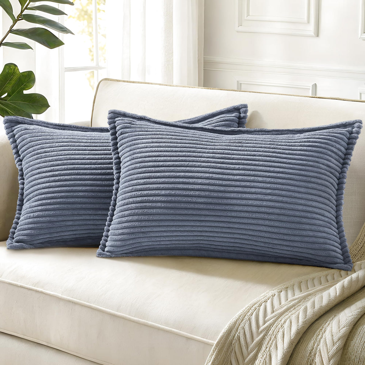 decorUhome Fall Corduroy Olive Green Throw Pillow Covers 18x18 Set of 2