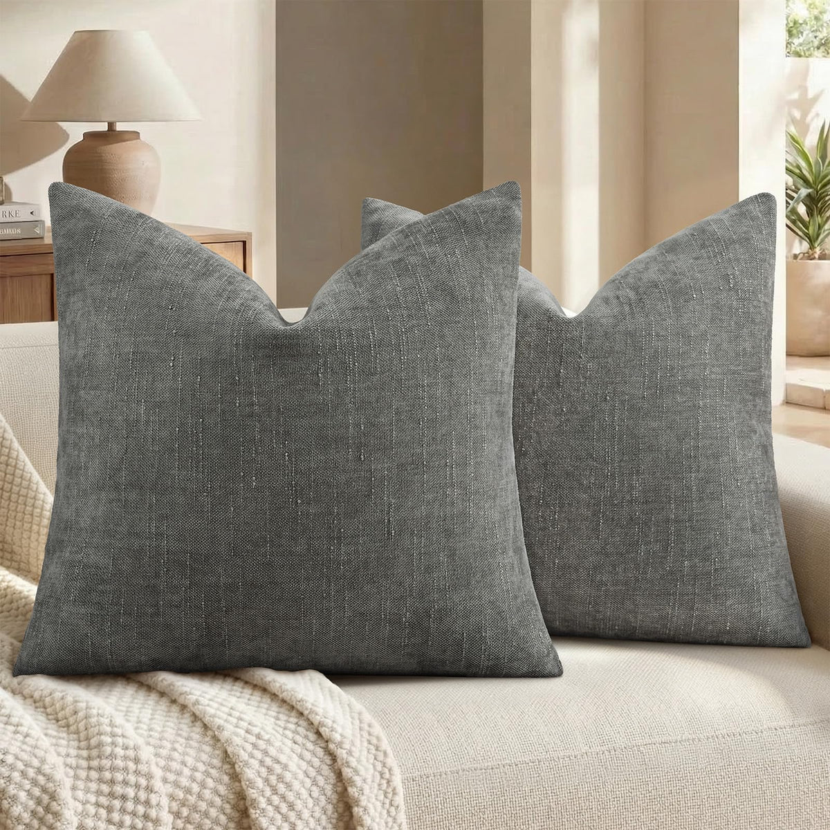 decorUhome Chenille Decorative Throw Pillow Covers 18x18 Set of 2, Brown