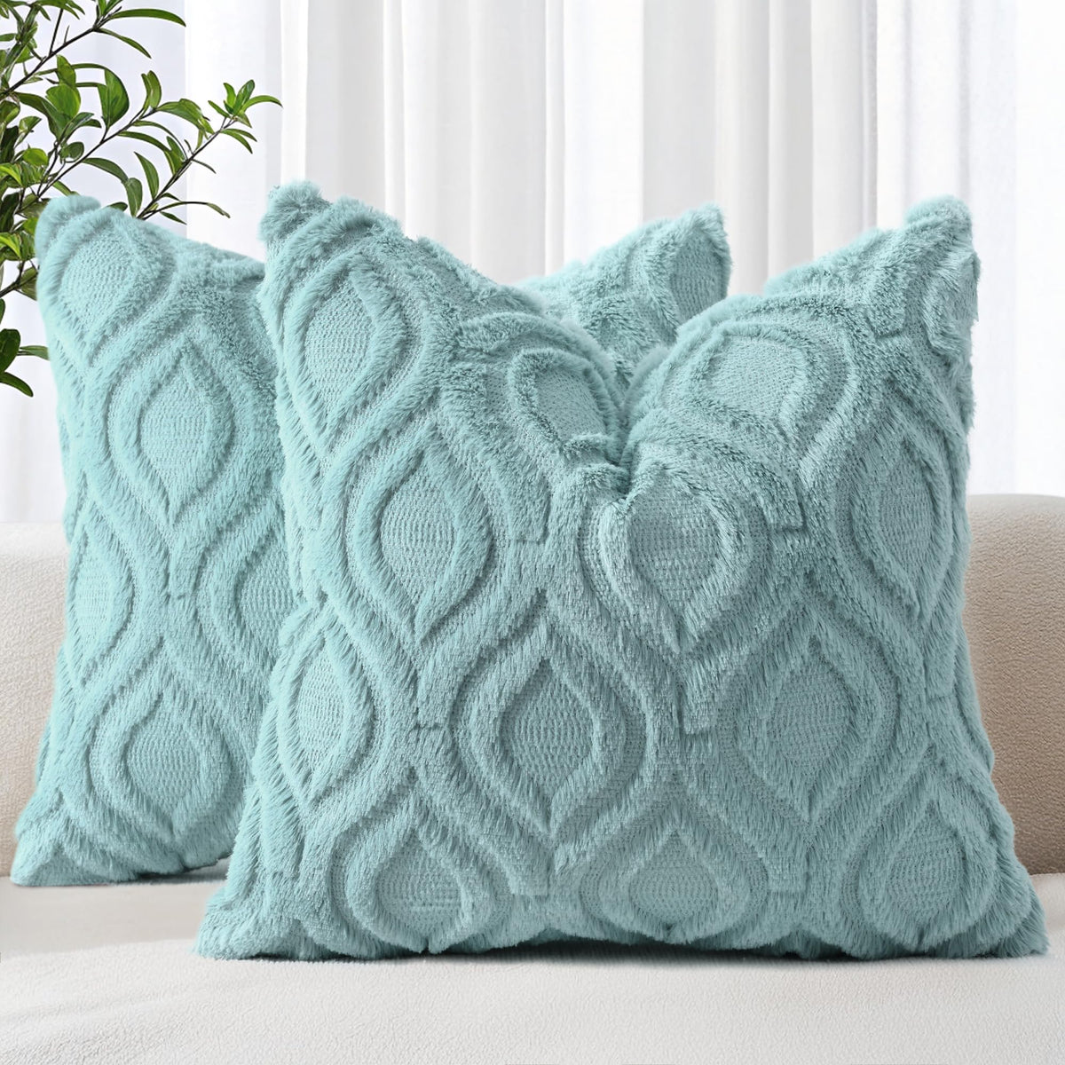 decorUhome Faux Fur Plush Soft Rust Throw Pillow Covers 18x18 Set of 2