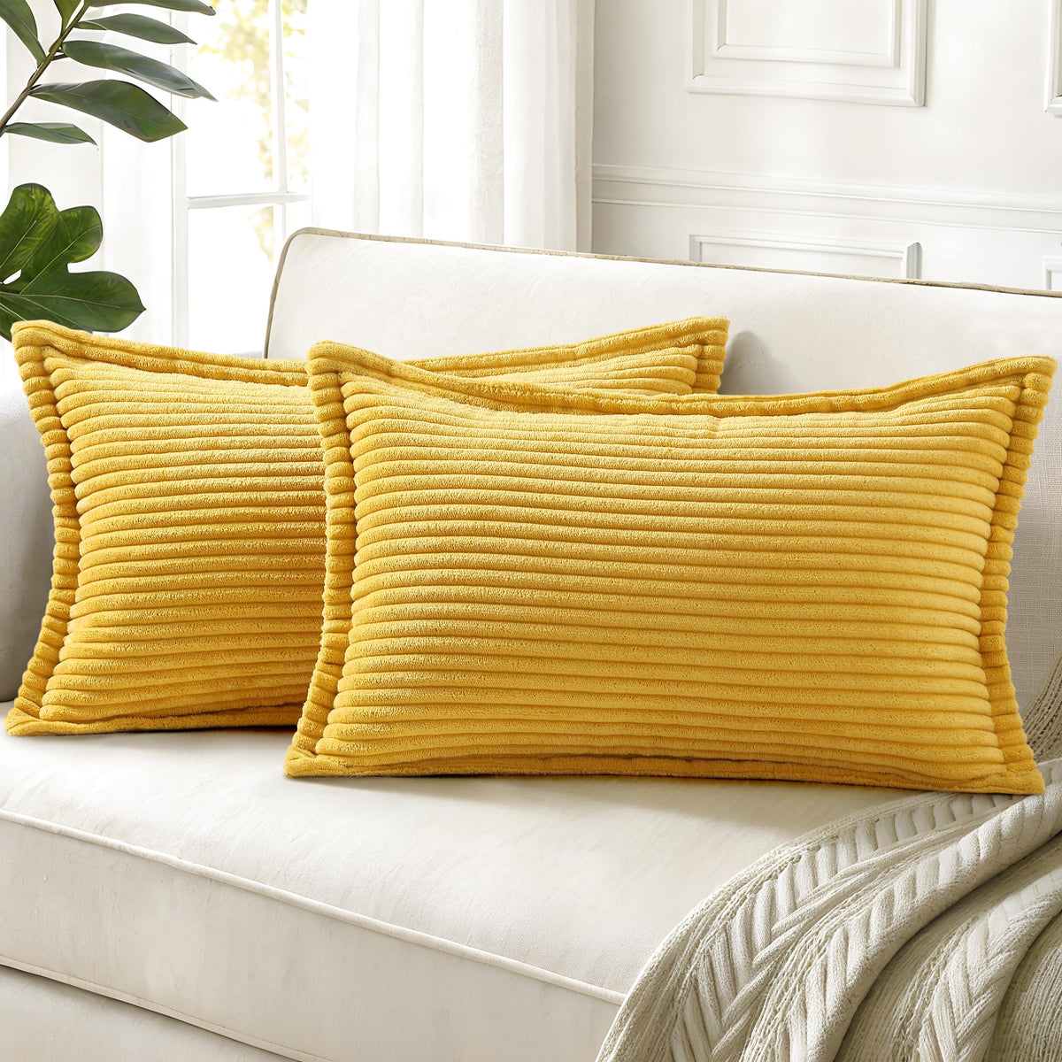 decorUhome Fall Corduroy Olive Green Throw Pillow Covers 18x18 Set of 2