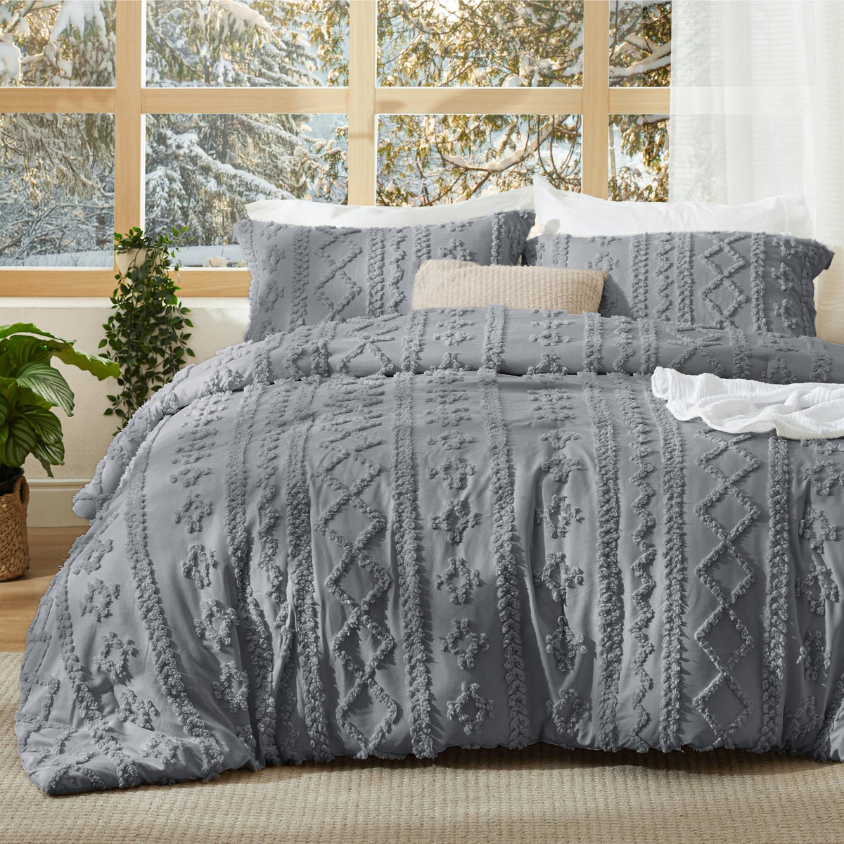 Bedsure Tufted Boho Comforter Set Queen, Bedroom Decor Bedding Set Beige