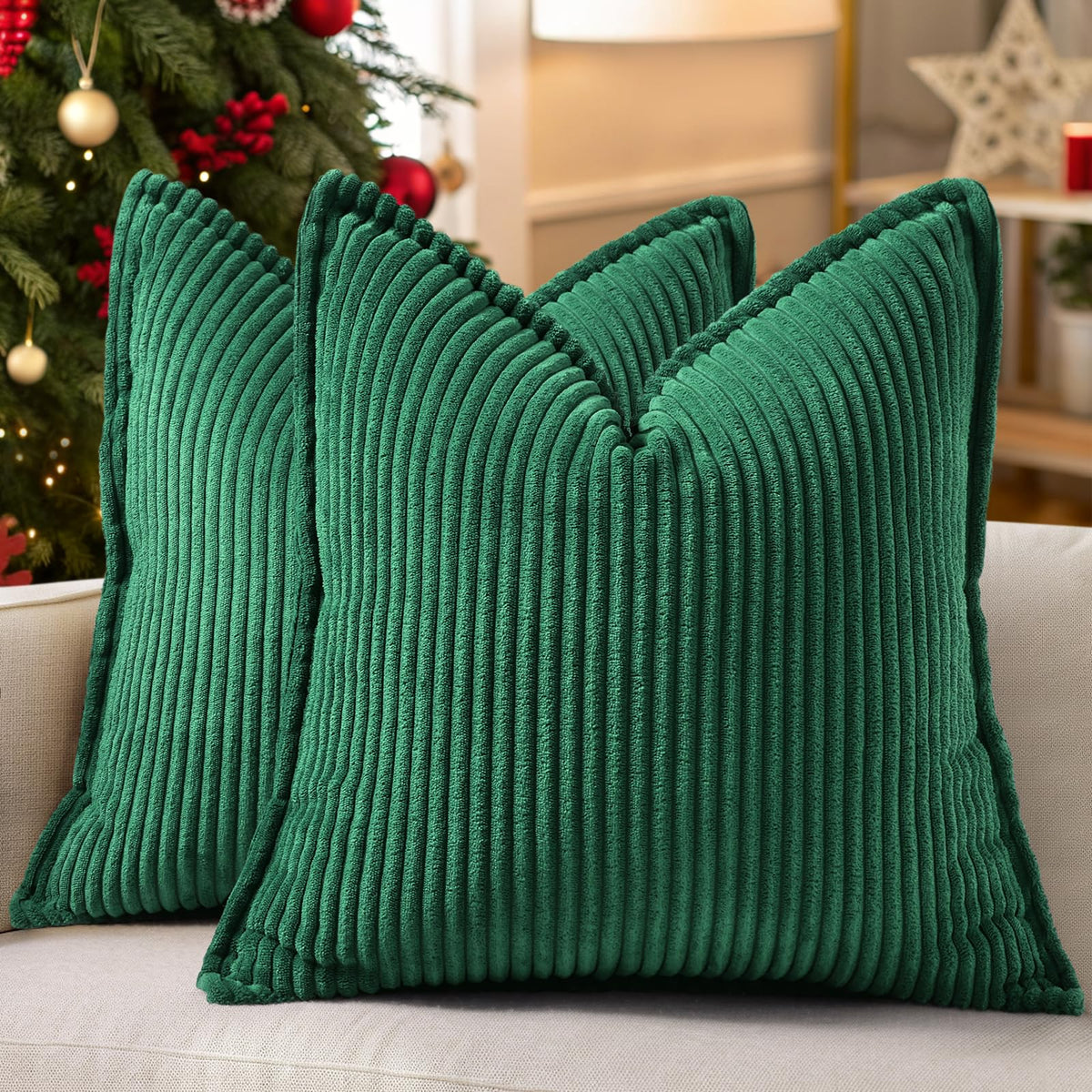 decorUhome Fall Corduroy Olive Green Throw Pillow Covers 18x18 Set of 2
