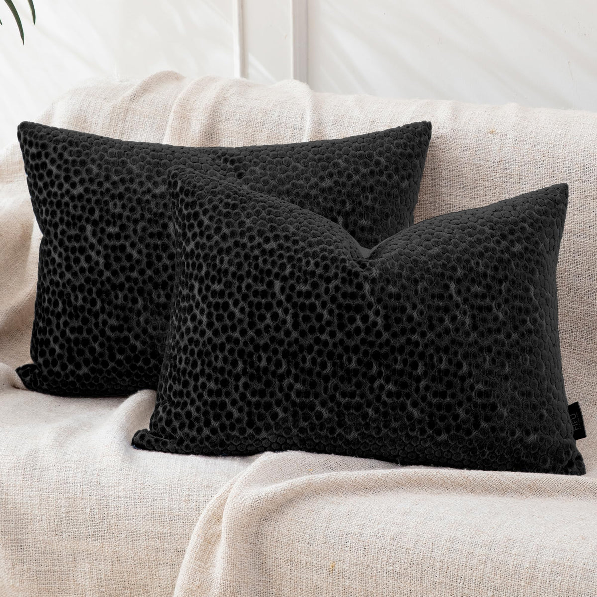 FIFU 18x18 Inch Throw Pillow Covers Set of 2, Jacquard Velvet, Olive Green