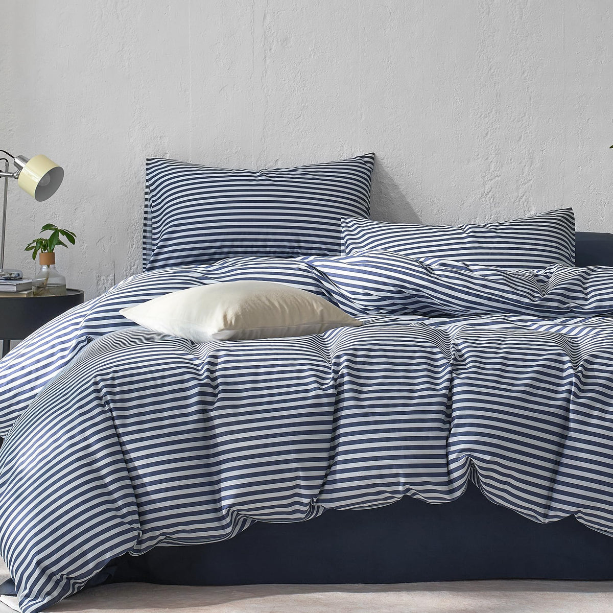 JELLYMONI 100% Cotton Classic Striped Queen Duvet Cover Set, Tan/White