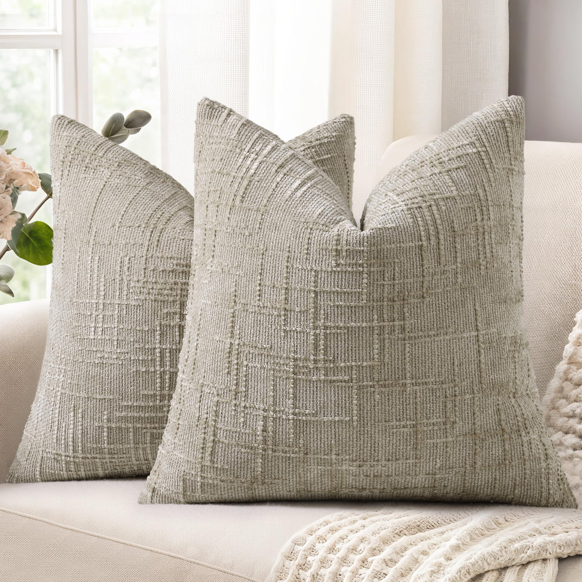decorUhome Textured Chenille Throw Pillow Covers 18x18 Set of 2 Rust