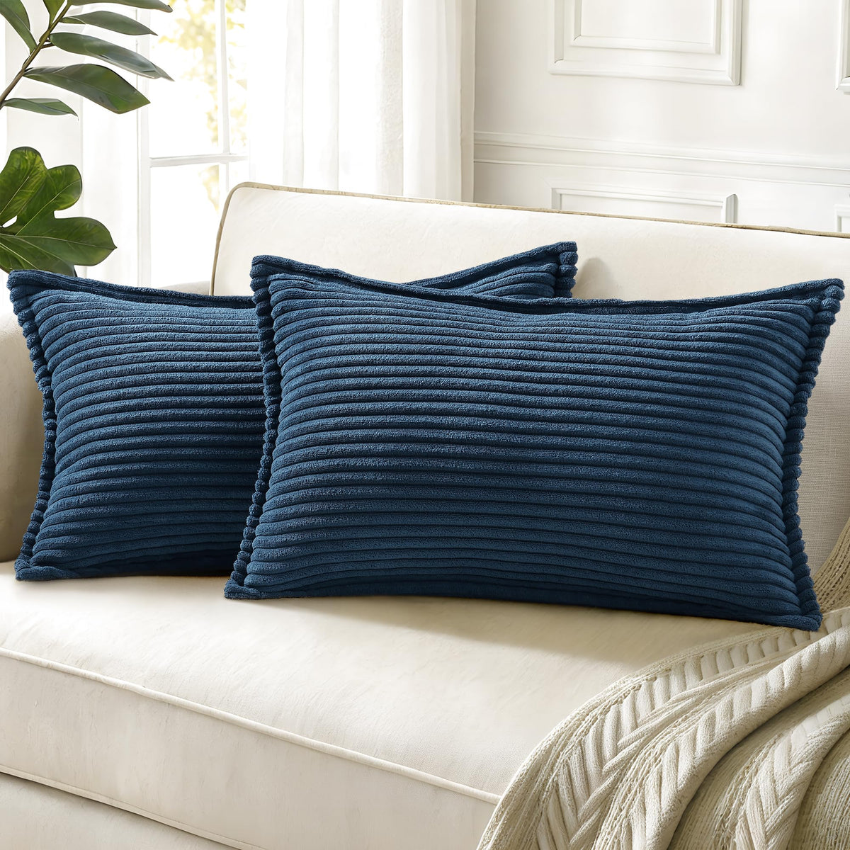decorUhome Fall Corduroy Olive Green Throw Pillow Covers 18x18 Set of 2