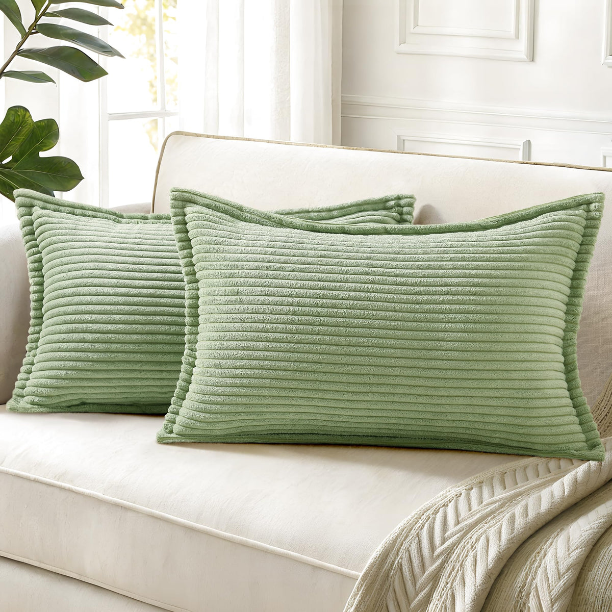 decorUhome Fall Corduroy Olive Green Throw Pillow Covers 18x18 Set of 2
