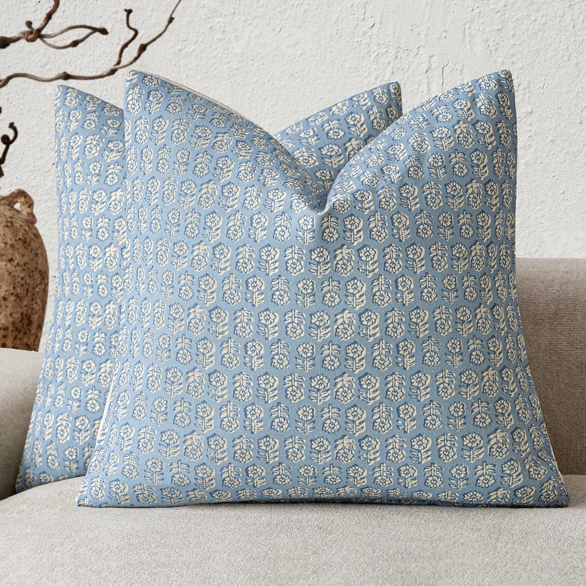 Foindtower Decorative Floral Print Throw Pillow Covers 20×20 Inch,Brown
