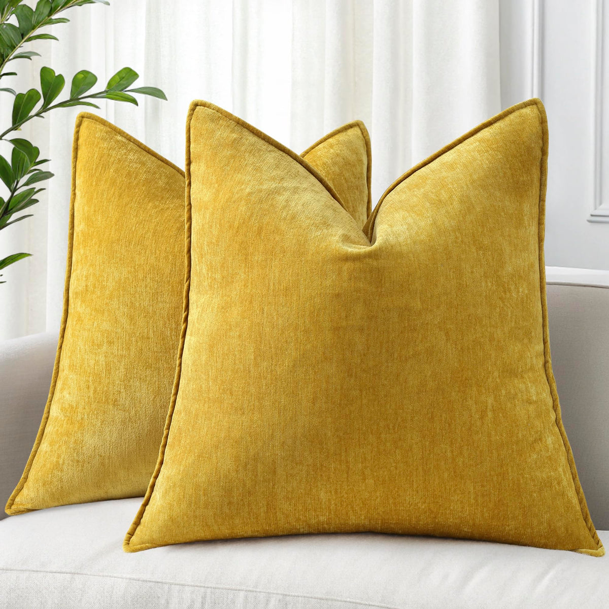 decorUhome Chenille Beige Velvet Throw Pillow Covers 20x20 Set of 2