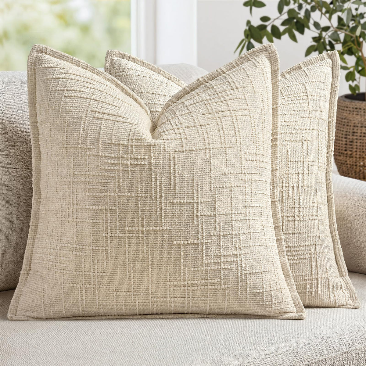MIULEE Slubby Textured Decorative Throw Pillow Covers Dark Green 18x18