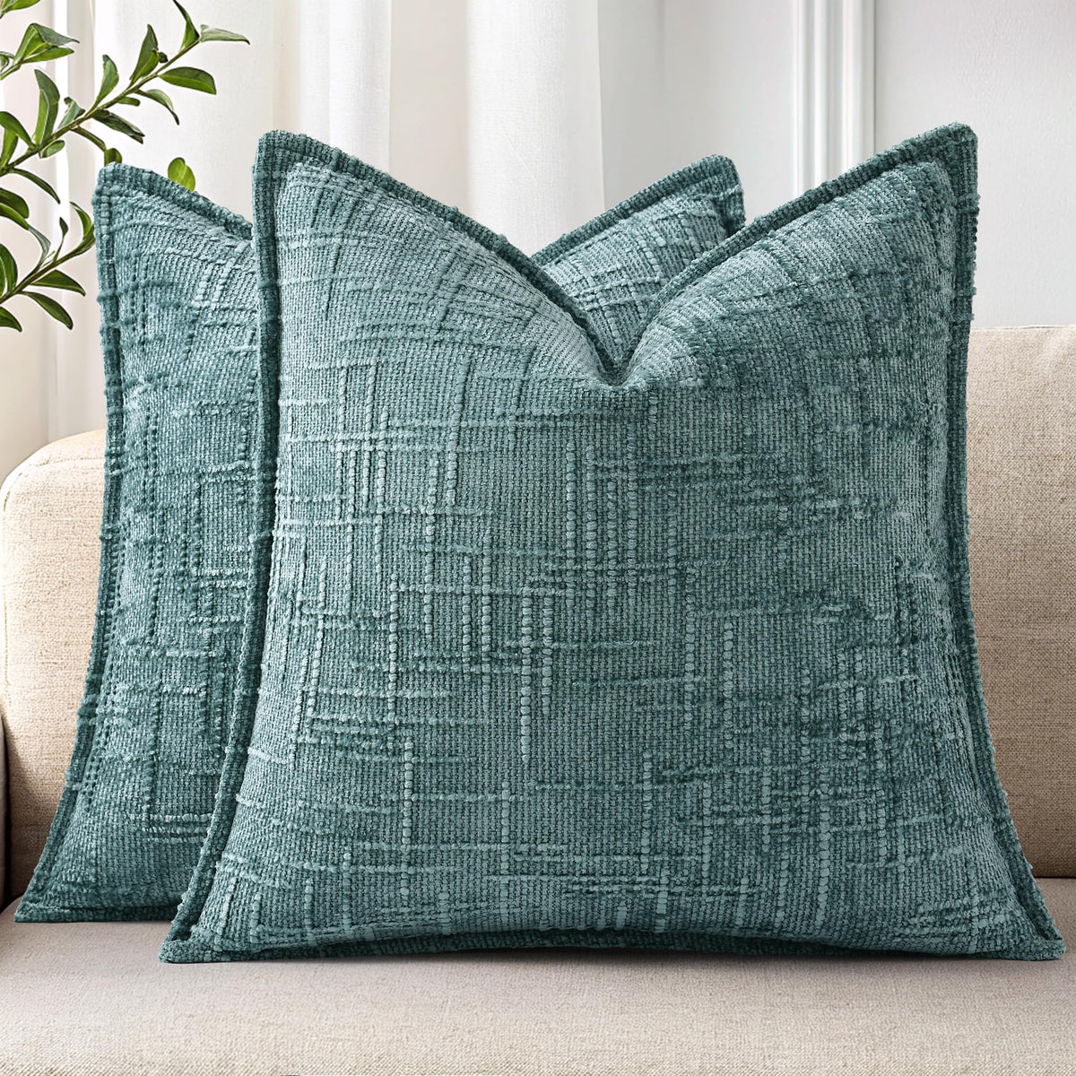decorUhome Chenille Decorative Throw Pillow Covers 18x18 Set of 2, Navy