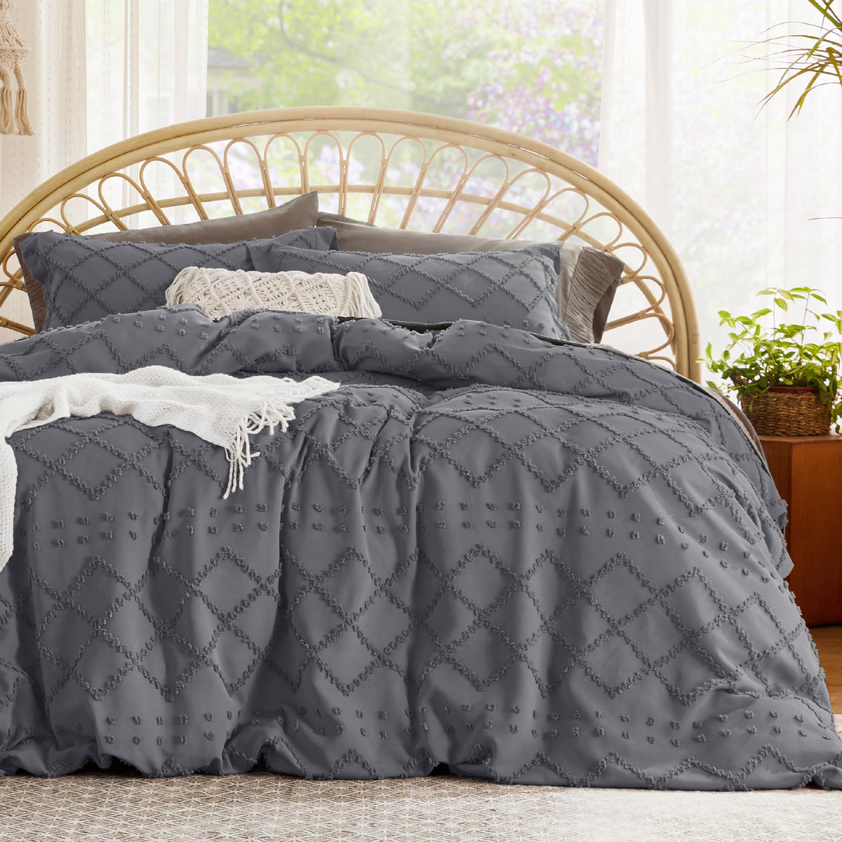 Bedsure White Boho Duvet Cover Queen, Soft Vintage Embroidery