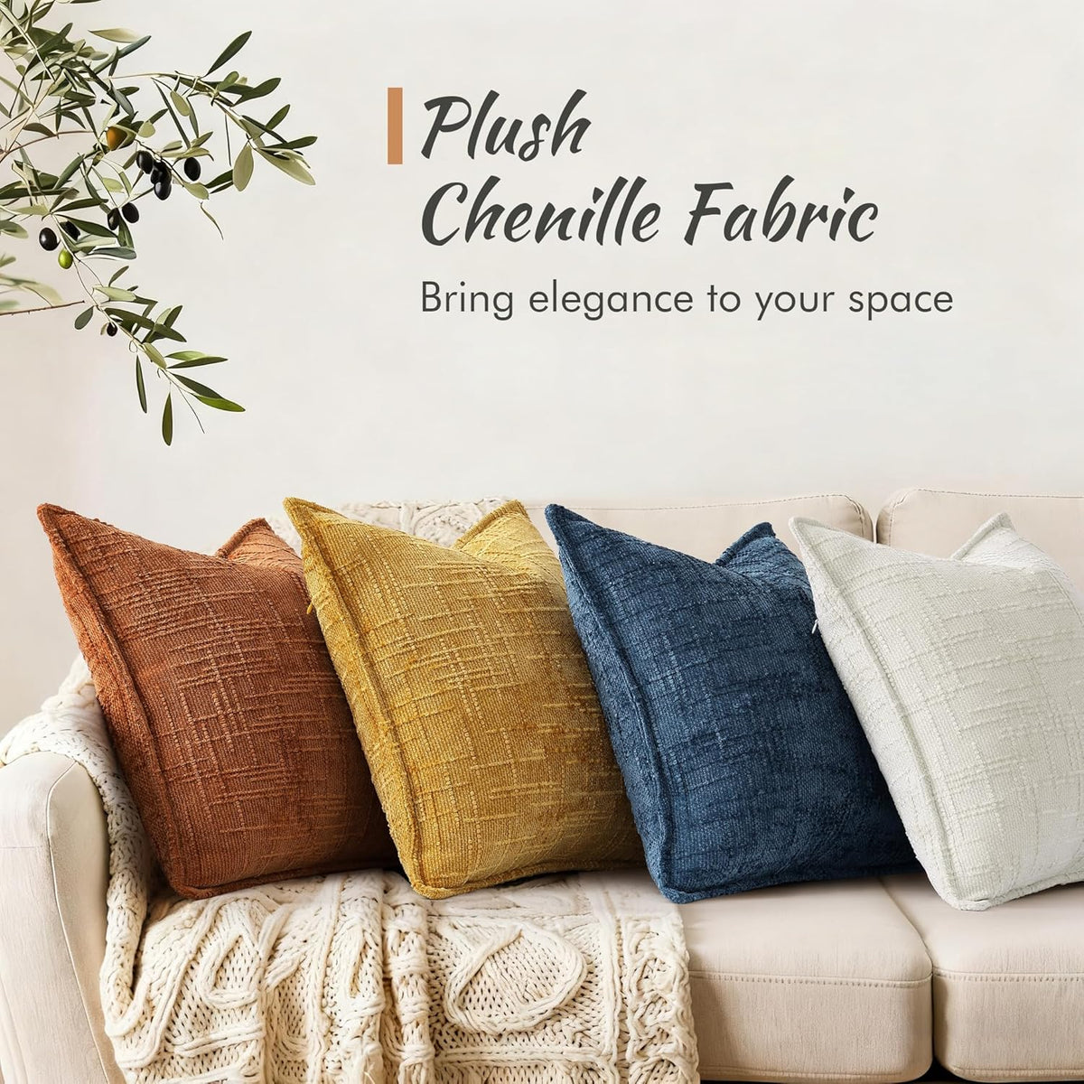 decorUhome Chenille Decorative Throw Pillow Covers 18x18 Set of 2, Navy