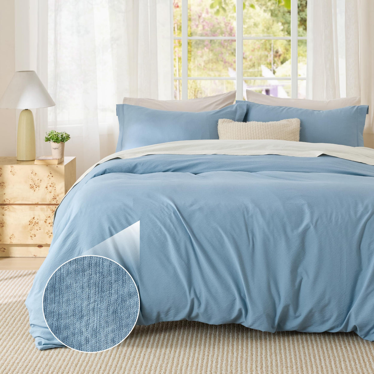 Bedsure Prewashed Duvet Cover Queen, Cotton-Like Soft Bedding Set, Beige