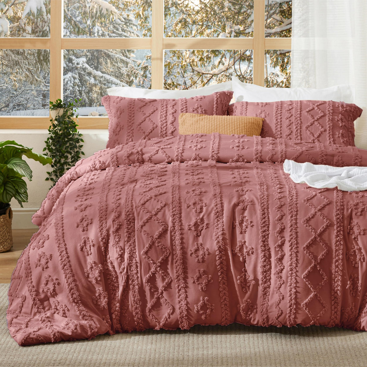 Bedsure Tufted Boho Comforter Set Queen, Bedroom Decor Bedding Set Beige