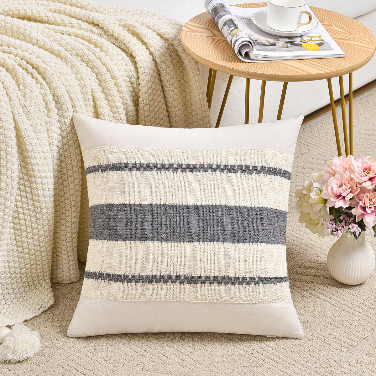Fancy Homi Set of 1 Navy Blue Lumbar Decorative Throw Pillow Covers 12x20 Inch for Couch Bed Sofa Living Room, Soft Cotton blend Woven Textured Cushion Case
