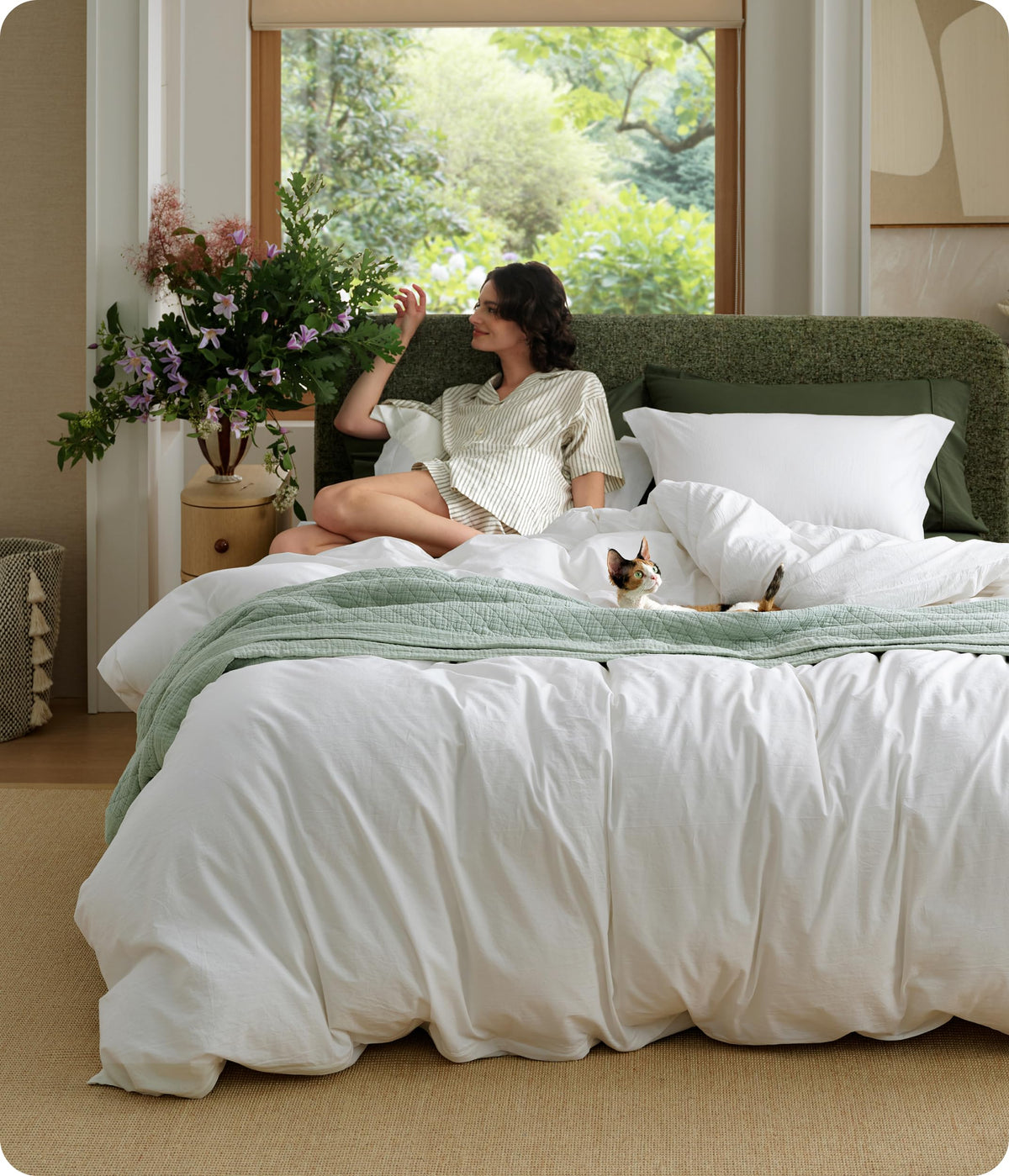 Bedsure PureWoven 100% Washed Cotton Duvet Cover Set, Queen Size, 3-PC
