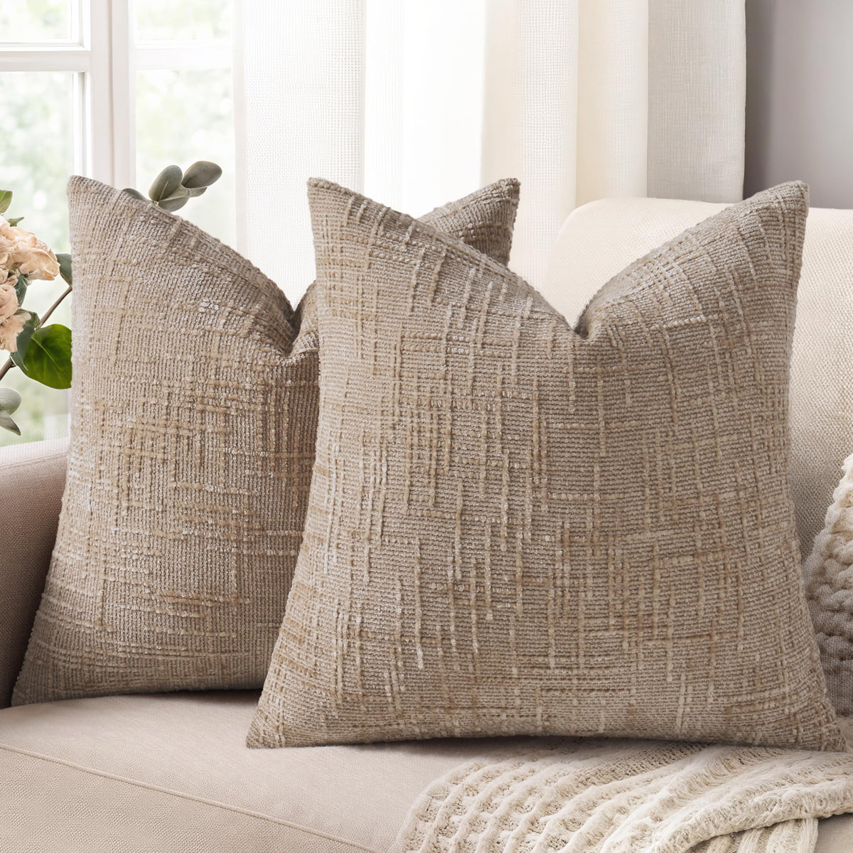 decorUhome Textured Chenille Throw Pillow Covers 18x18 Set of 2 Rust