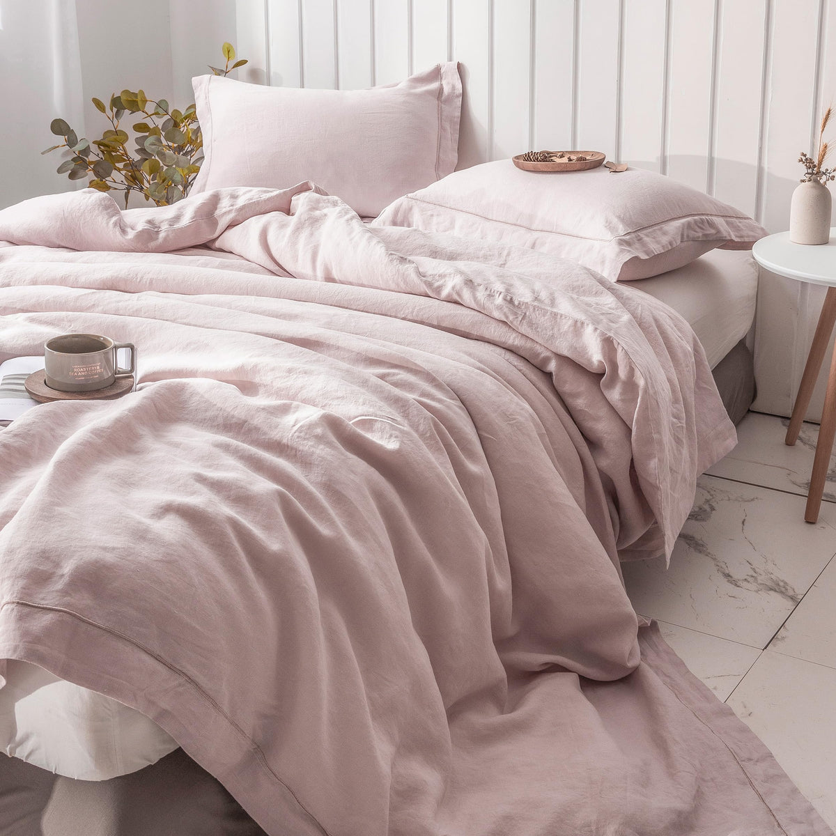 Simple&Opulence 100% French Linen Duvet Cover Set with Embroidered,3 Pcs Washed Soft Farmhouse Bedding Set with Button Closure,1 Comforter Cover and 2 Pillowshams(King,Natural Linen)