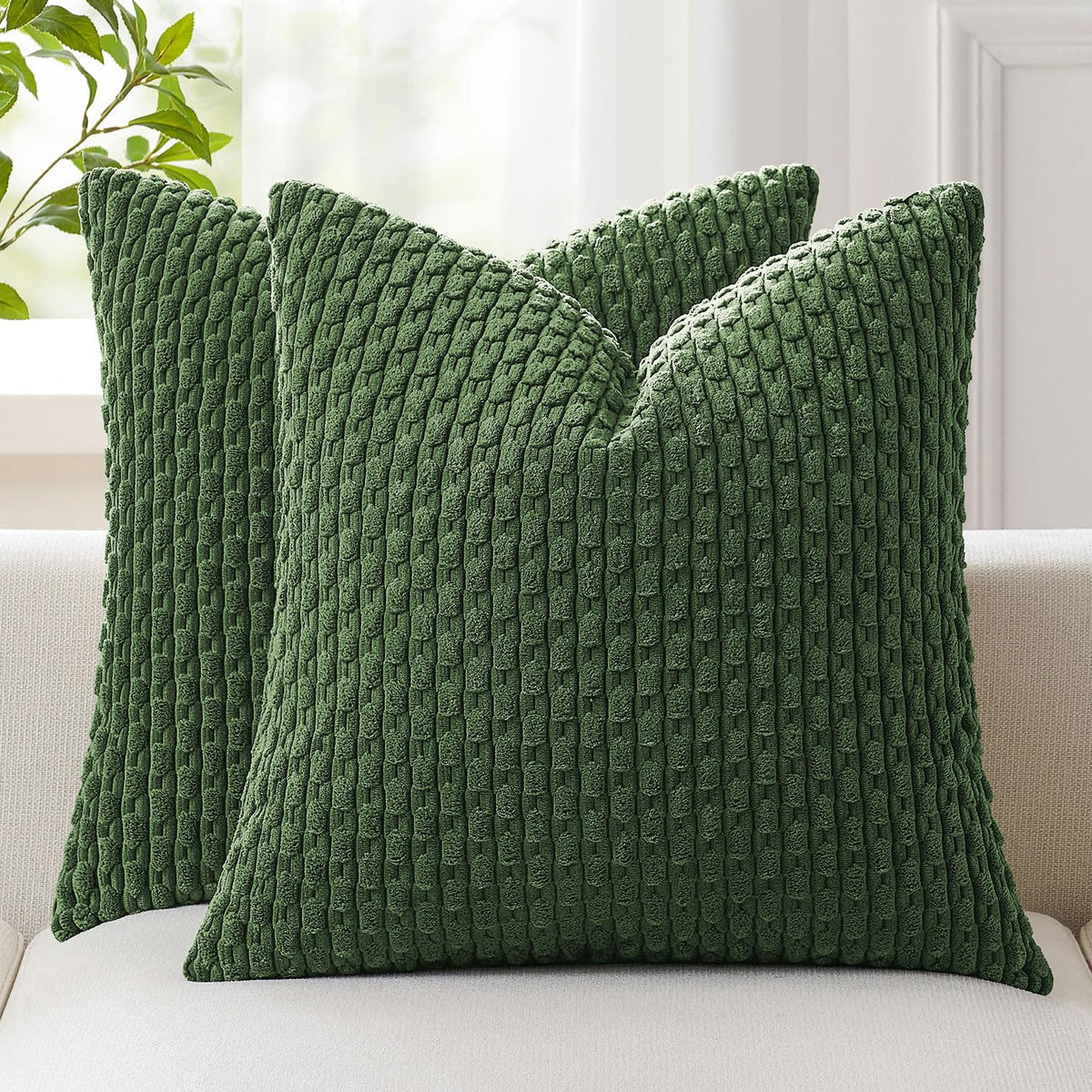 Kevin Textile Soft Corduroy 18x18 Inch Pillow Covers 2 Pack, Burnt Brick