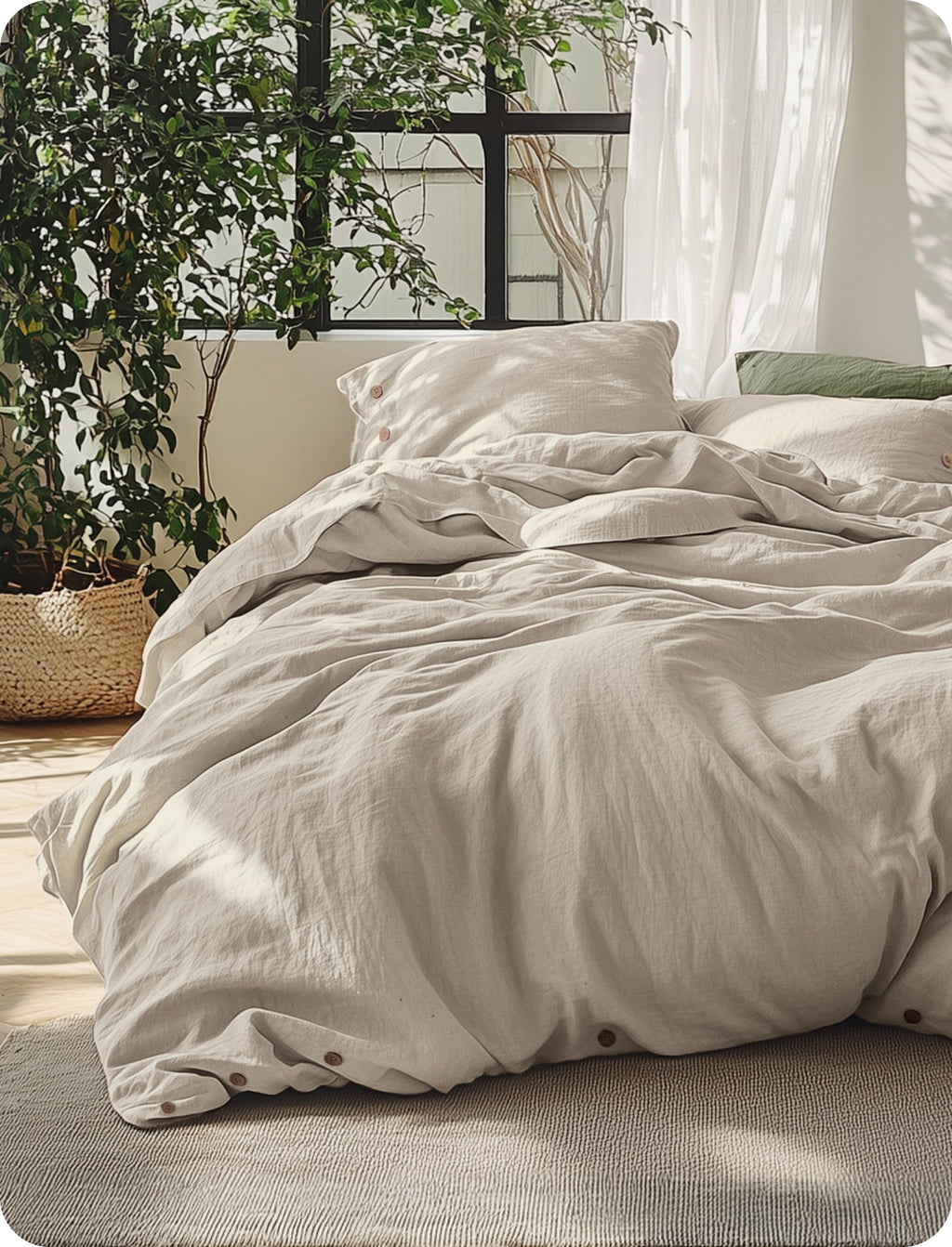 Bedsure PureWoven Linen Duvet Cover Queen, Linen Cotton Blend, Olive Green