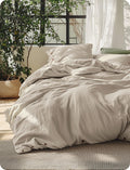 Bedsure PureWoven Linen Duvet Cover Queen, Linen Cotton Blend, Olive Green