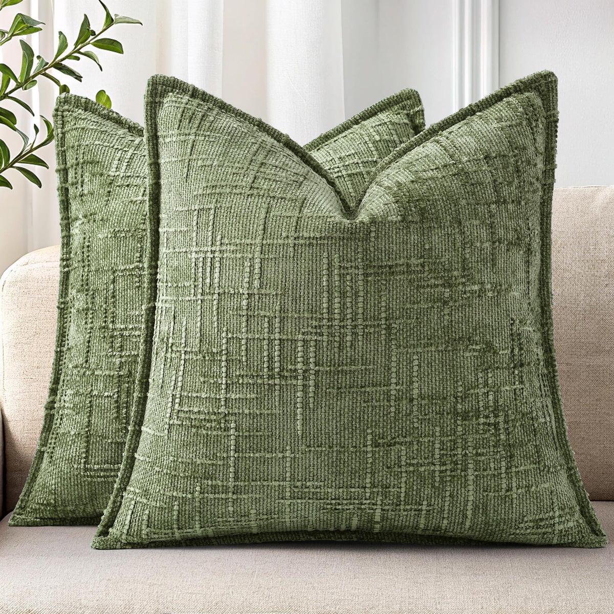 decorUhome Chenille Decorative Throw Pillow Covers 18x18 Set of 2, Navy