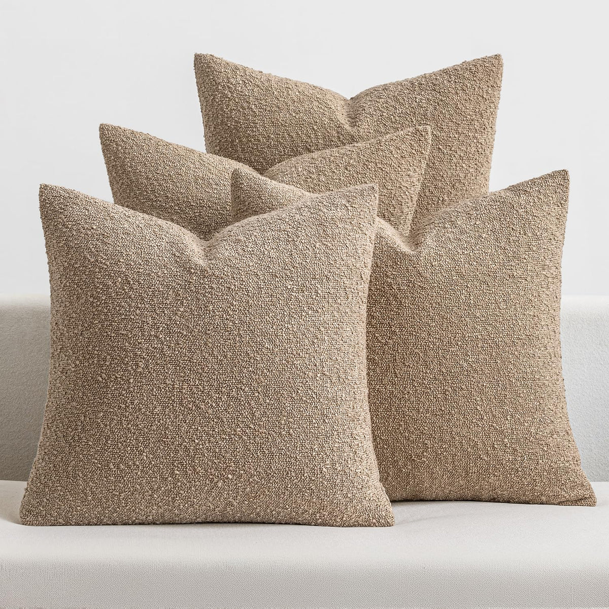 MIULEE Fall Decorative Boucle Throw Pillow Covers 18x18 Brown Set of 4