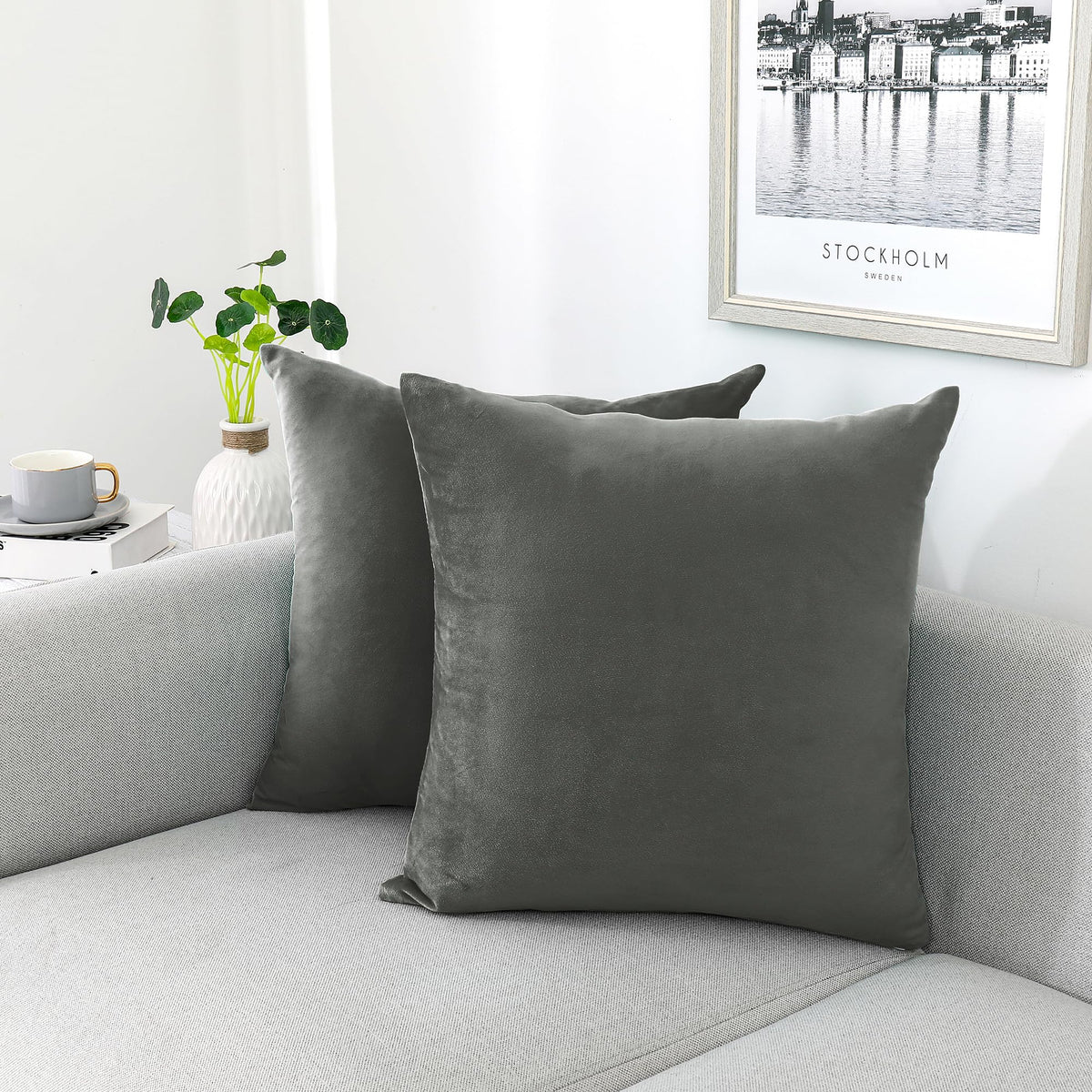 NiNi ALL Black Velvet Throw Pillow Covers 18x18 Pack of 2 Decorative Couch