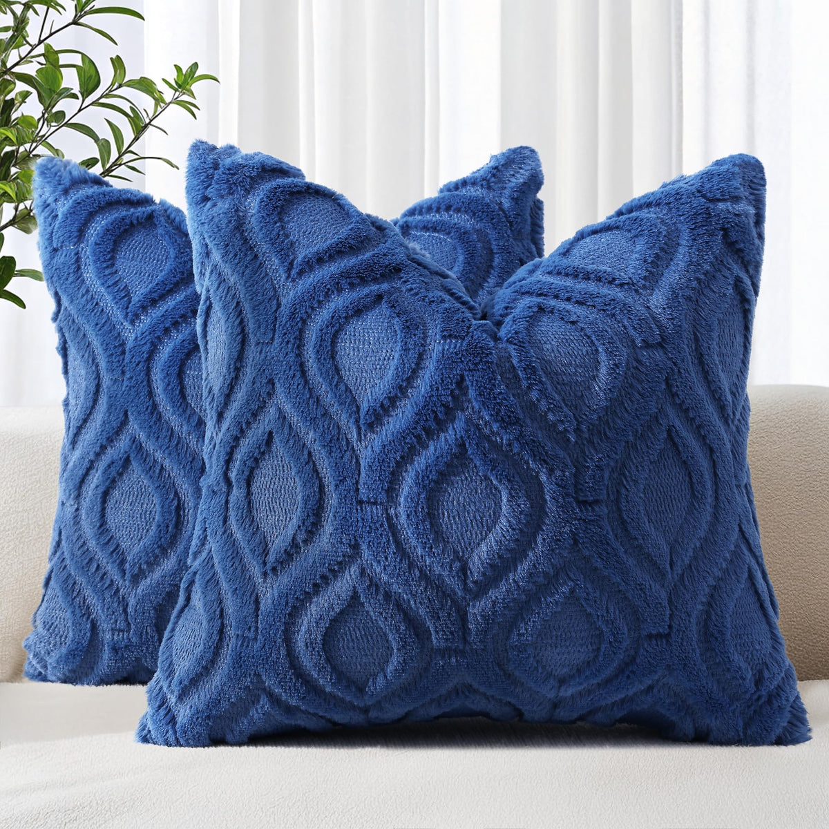 decorUhome Faux Fur Plush Soft Rust Throw Pillow Covers 18x18 Set of 2