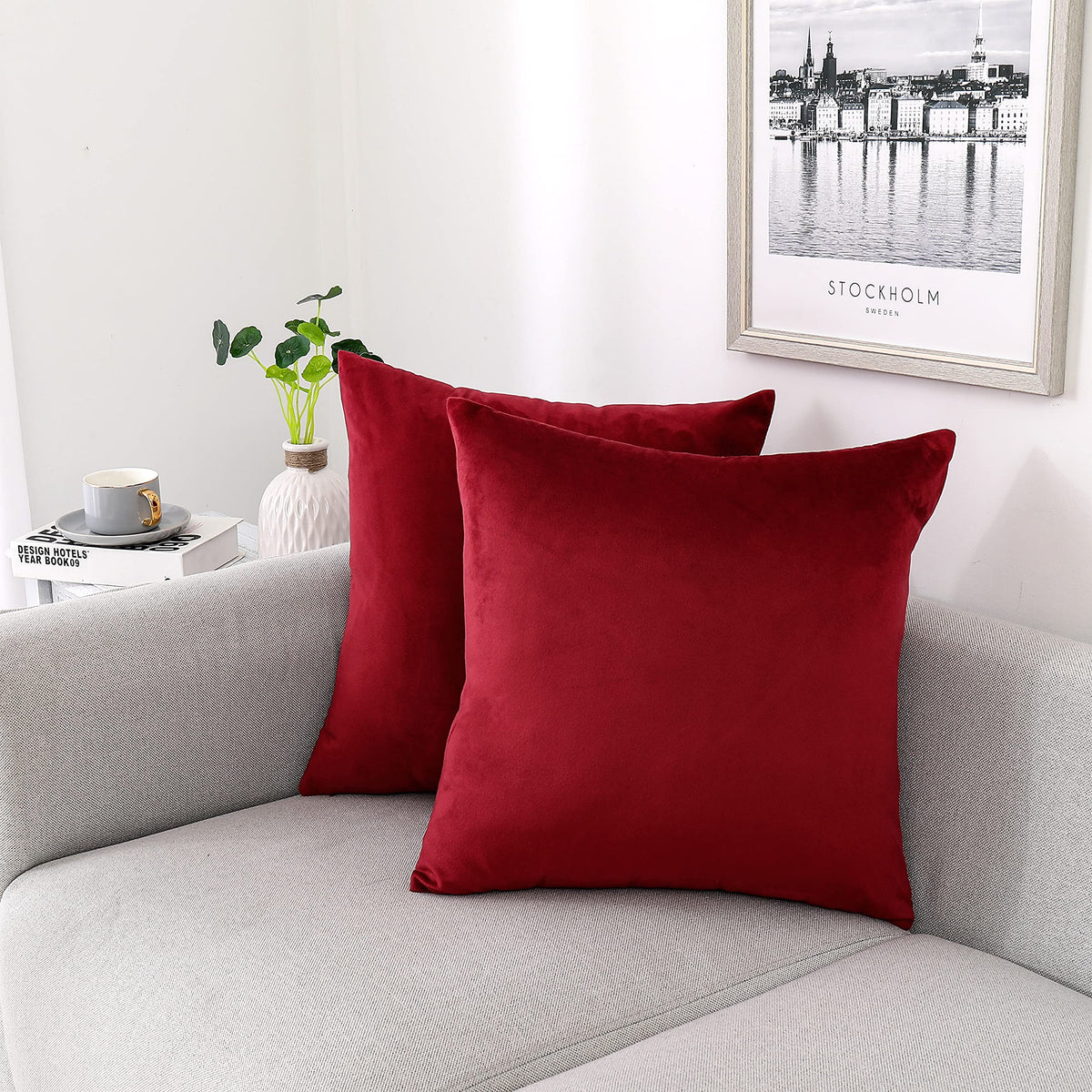 NiNi ALL Black Velvet Throw Pillow Covers 18x18 Pack of 2 Decorative Couch