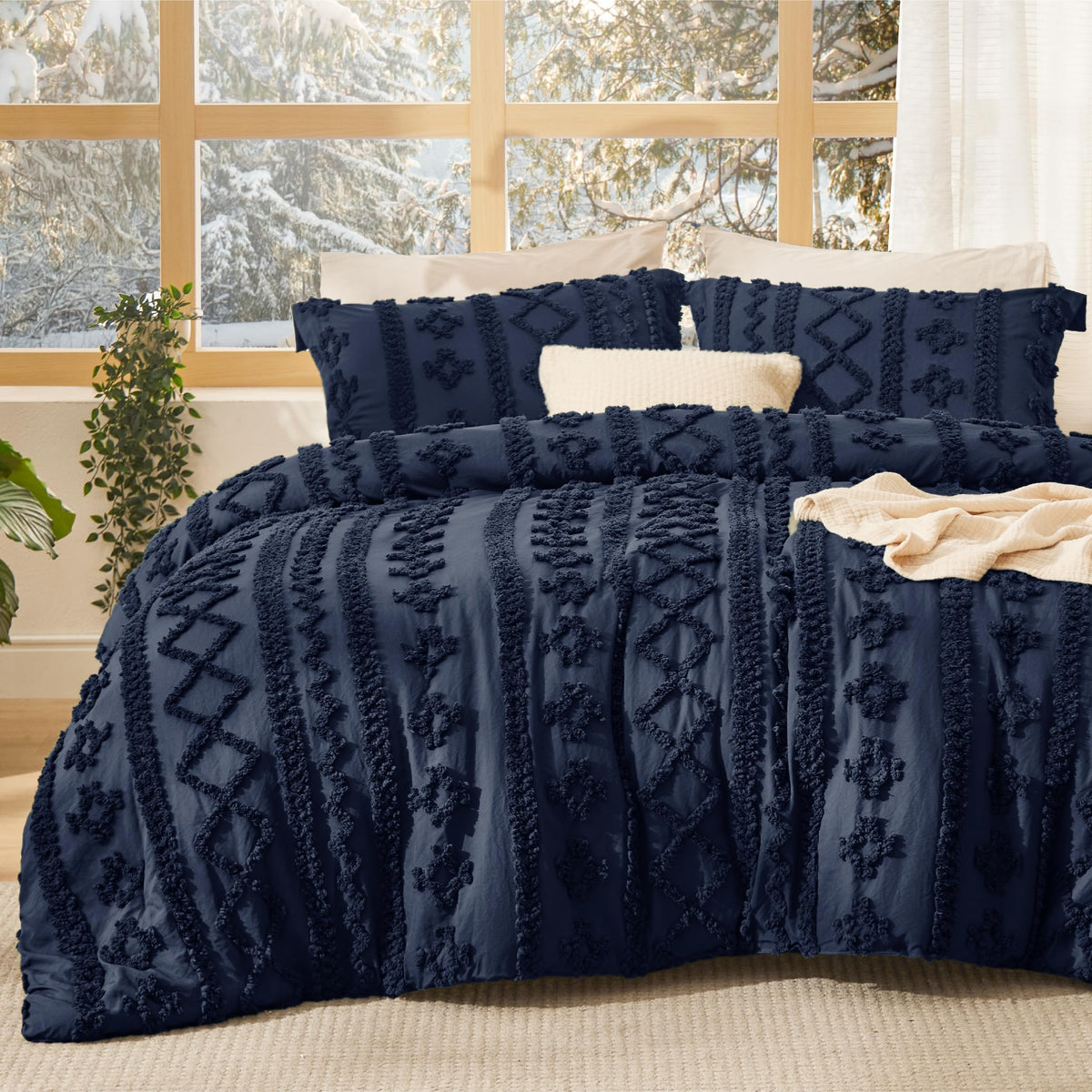 Bedsure Tufted Boho Comforter Set Queen, Bedroom Decor Bedding Set Beige