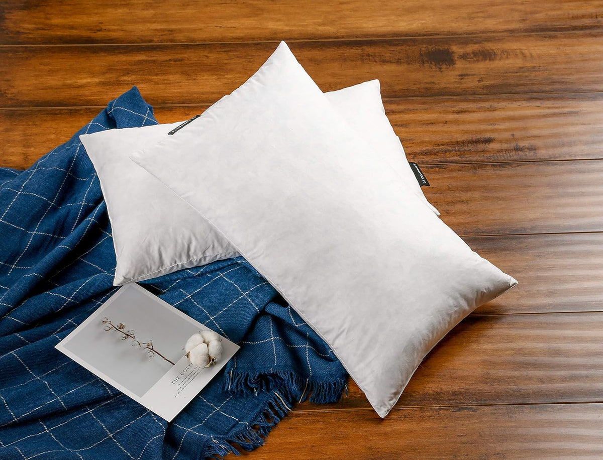 JA COMFORTS Premium Goose Down Feather Throw Pillow Inserts - Set of 2, 20oz High Filling Weight, 12×20, 5% Down Filling, 250 TC Cotton Cover, Square, White