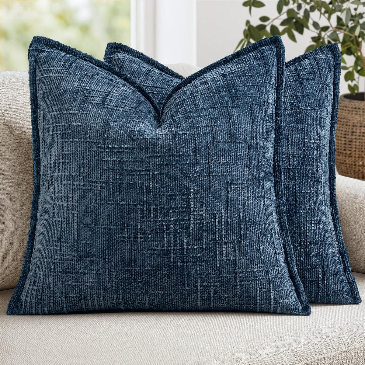 MIULEE Slubby Textured Decorative Throw Pillow Covers Dark Green 18x18