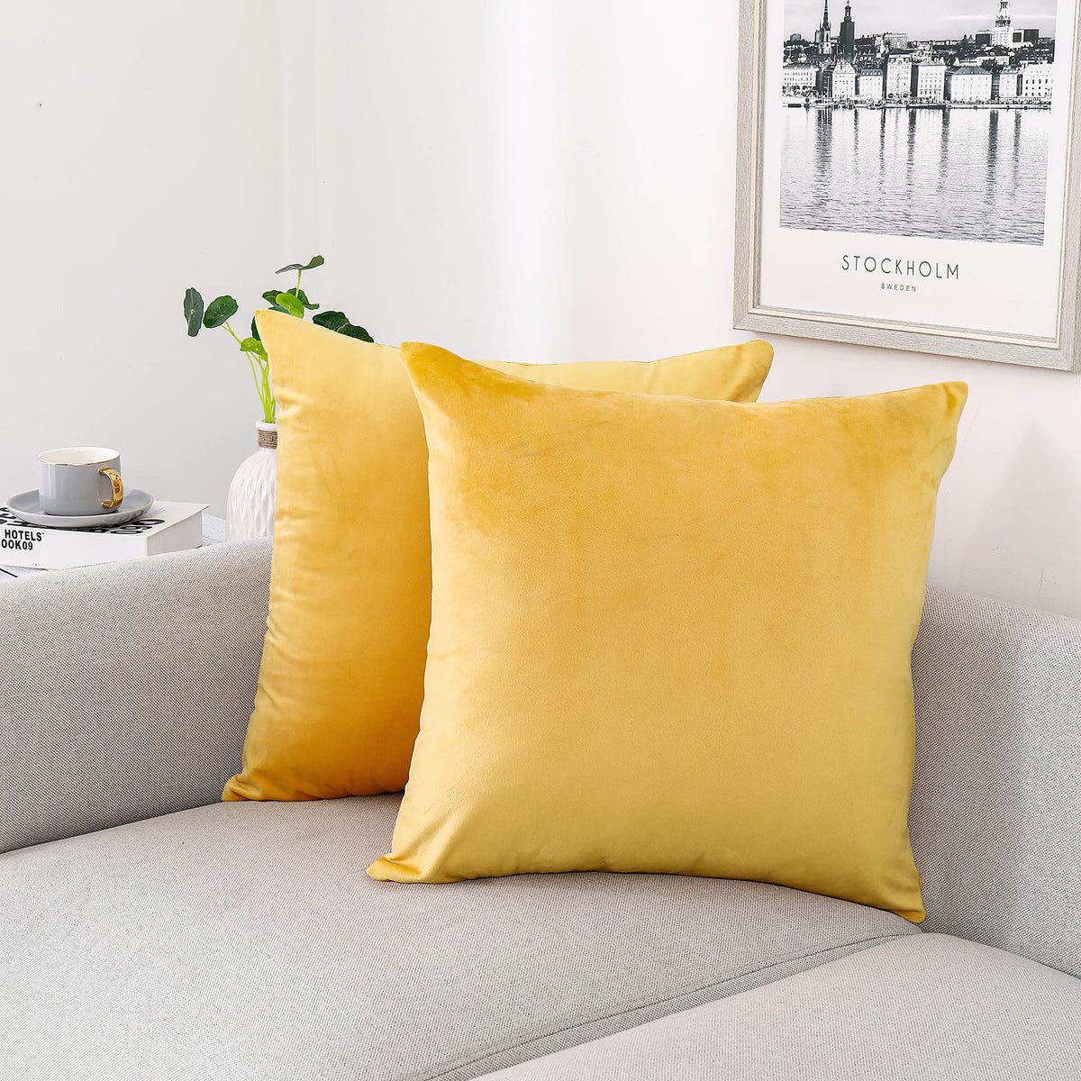 NiNi ALL Black Velvet Throw Pillow Covers 18x18 Pack of 2 Decorative Couch