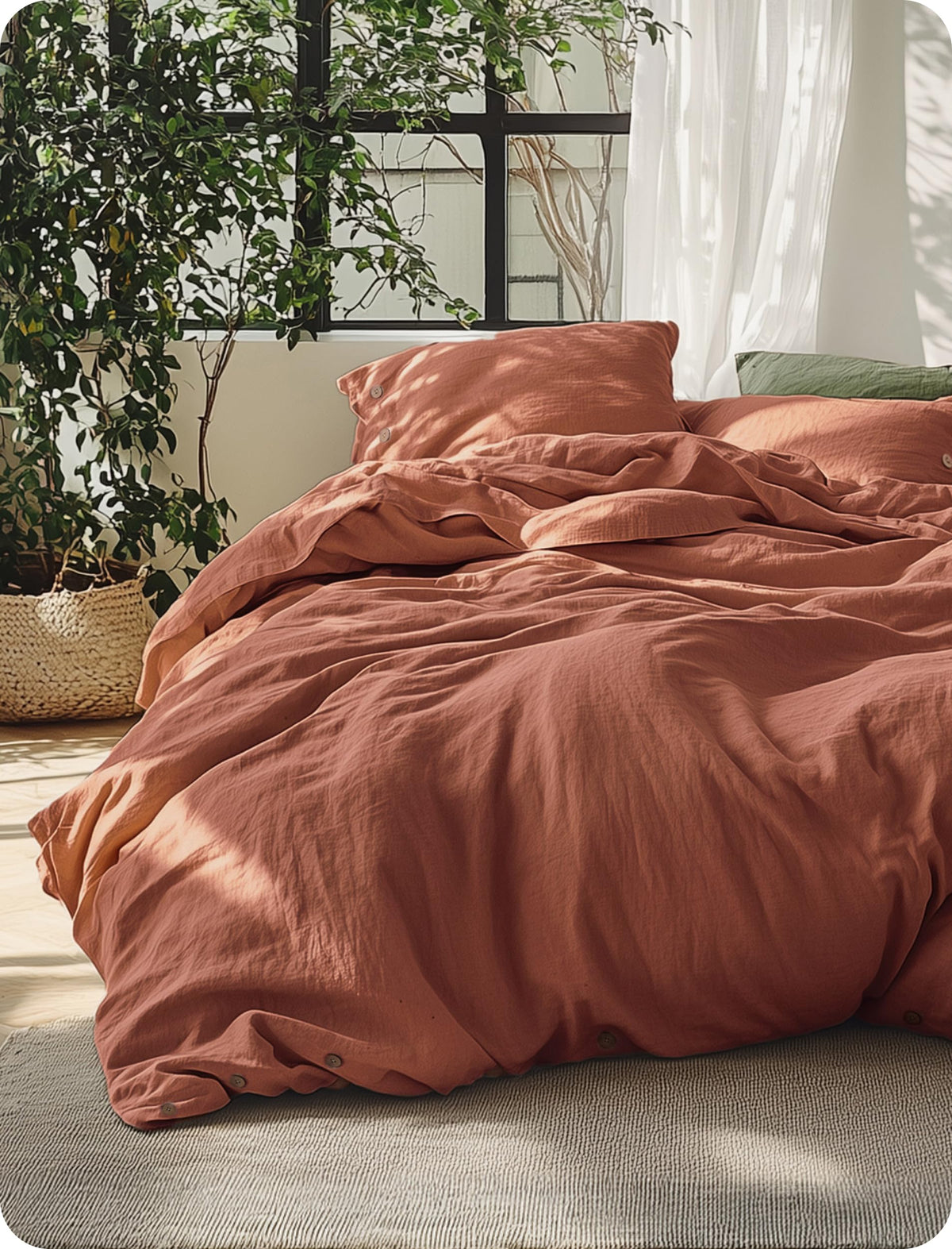 Bedsure PureWoven Linen Duvet Cover Queen, Linen Cotton Blend, Olive Green