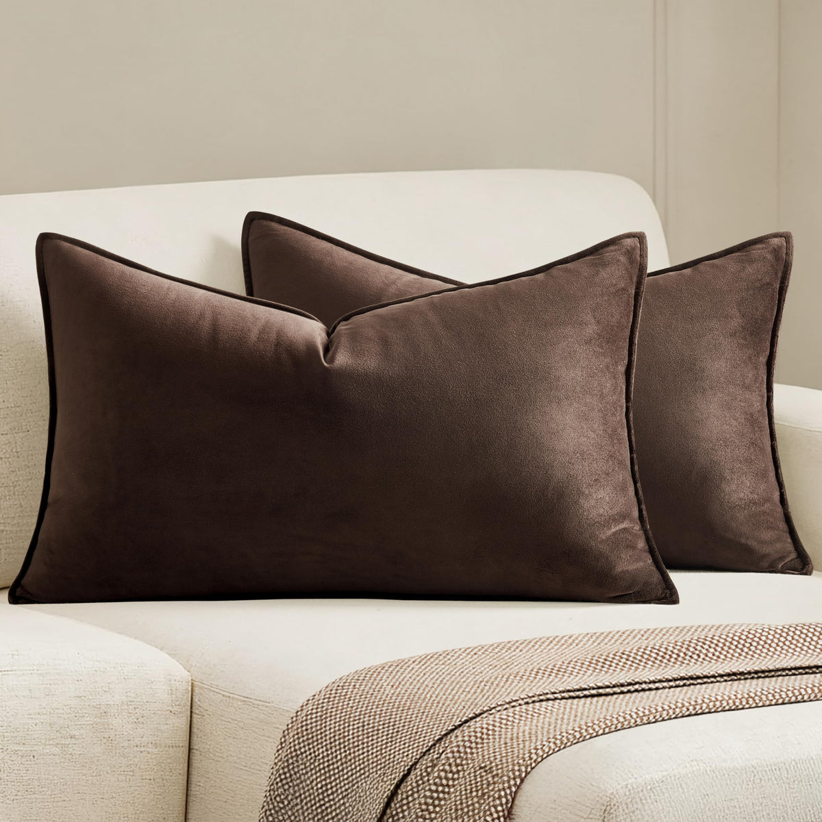 MIULEE Decorative Dark Brown Velvet Throw Pillow Covers for Couch 18x18 in