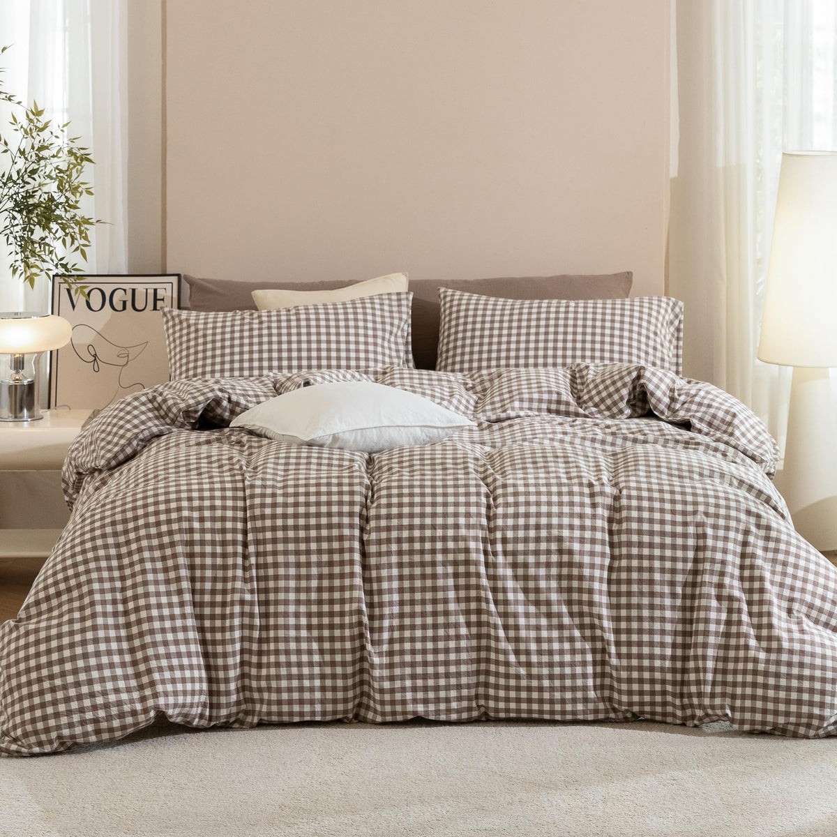 JIYUAN Queen Washed Cotton Duvet Cover Set, 3-Piece, Relaxed Linen Feel