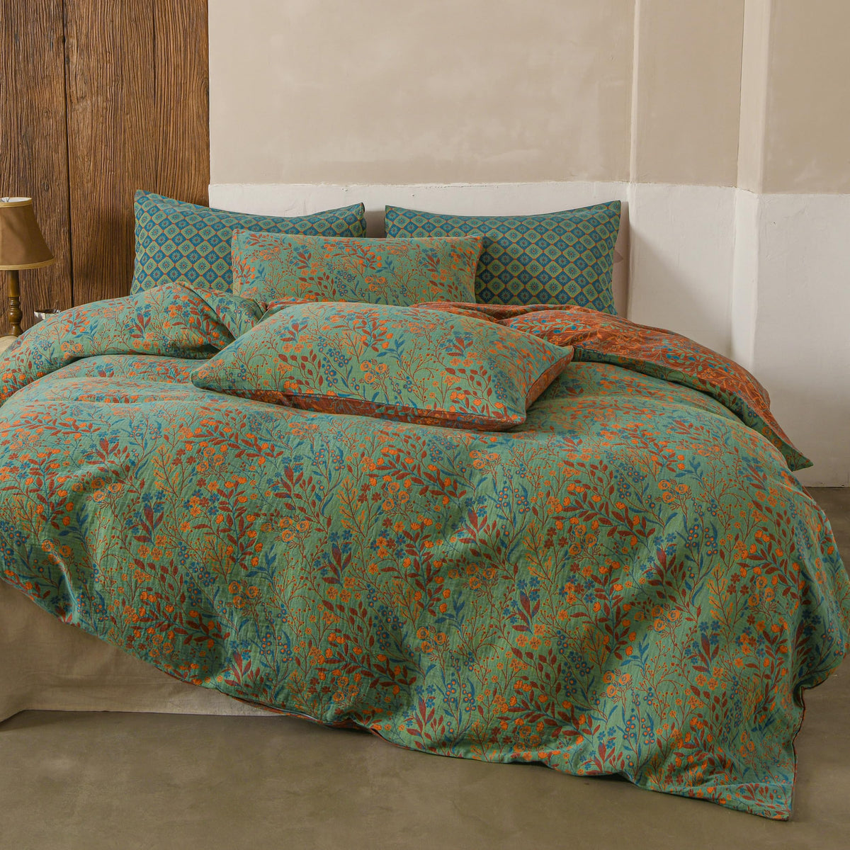 Simple&Opulence Muslin Duvet Cover Set Queen Size, 100% Washed Cotton 3 Pieces Yarn-Dyed Vintage Purple Floral Jacquard Textured Bedding, Soft & Breathable Gauze Comforter Cover with Zipper Closure