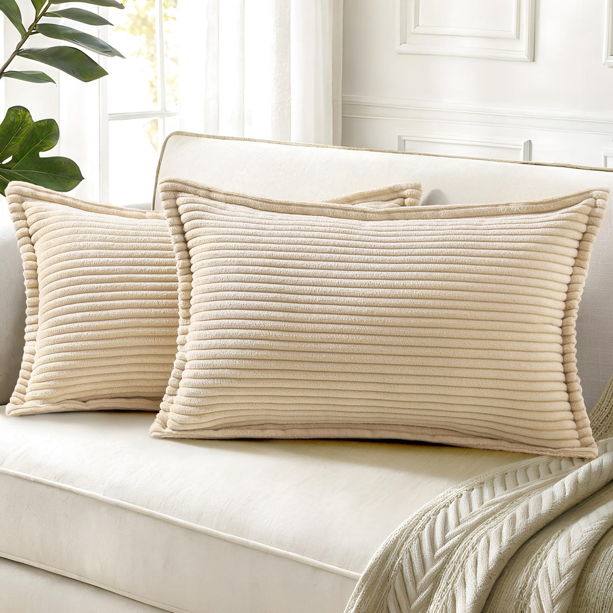 decorUhome Fall Corduroy Olive Green Throw Pillow Covers 18x18 Set of 2