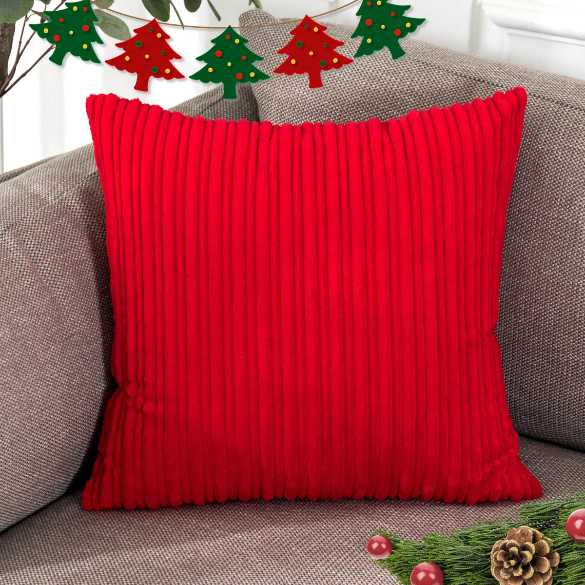 UGASA Velvet 12x20 Inch Lumbar Soft Throw Pillow Cover Boho Farmhouse Decorative Corduroy Striped Both Sides Solid Rectangular Cushion Case for Couch Bedroom Sofa Home, 1 Piece, Beige
