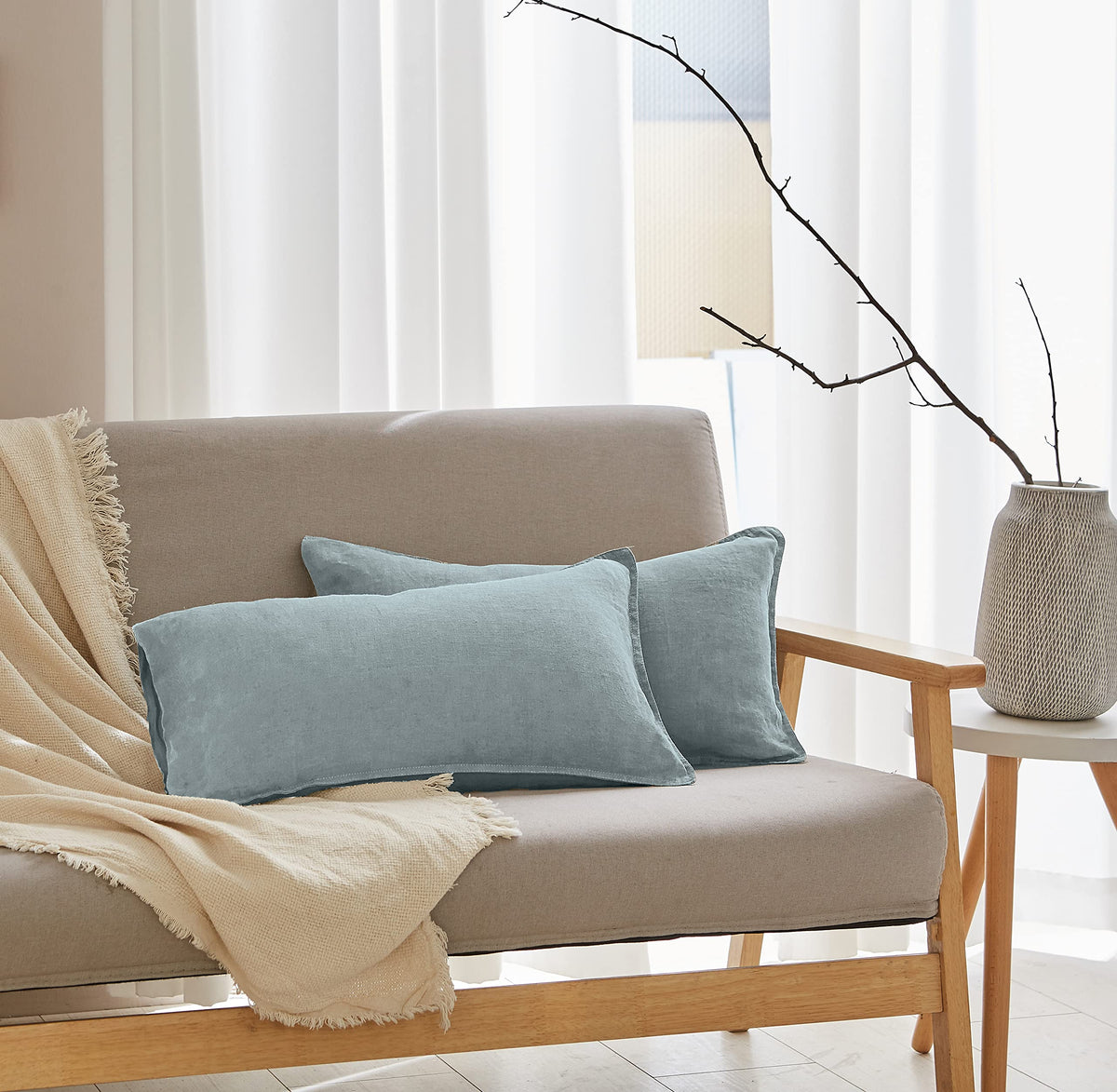 Simple&Opulence 100% French Flax Linen Duvet Cover Set with Embroidery Washed - 3 Pieces (1 Duvet Cover with 2 Pillow Shams) with Button Closure Soft Breathable Farmhouse - Linen, King Size