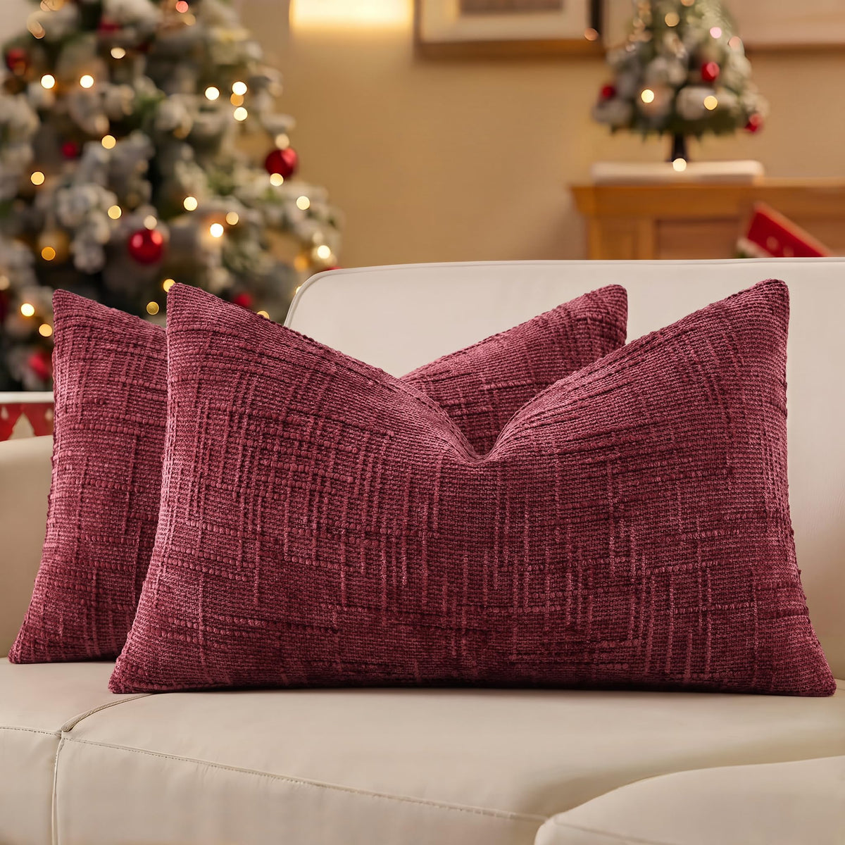 decorUhome Textured Chenille Throw Pillow Covers 18x18 Set of 2 Rust