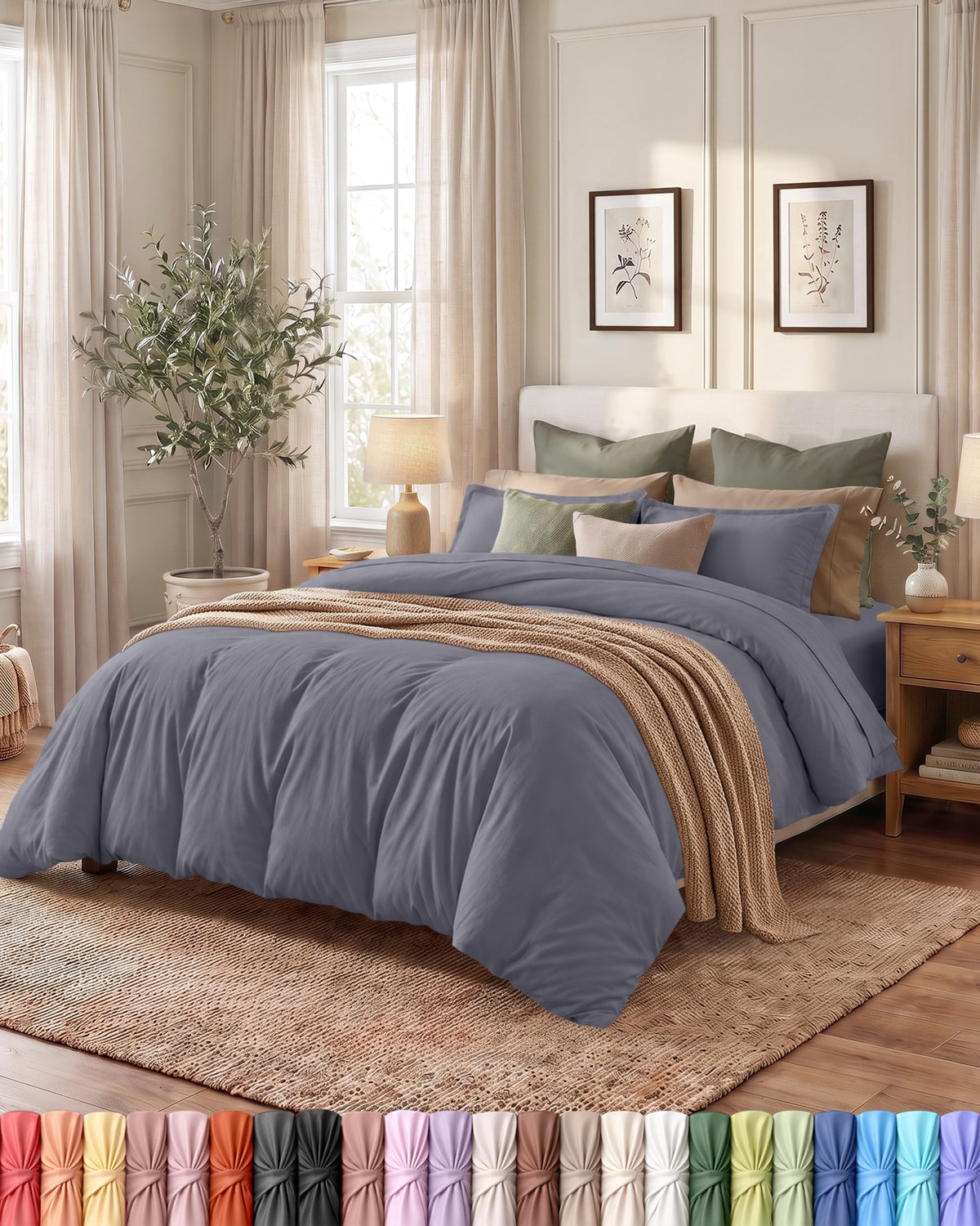 Duvet Cover Queen, 3 Piece Cotton Like Polyester with Zipper Closure, Black
