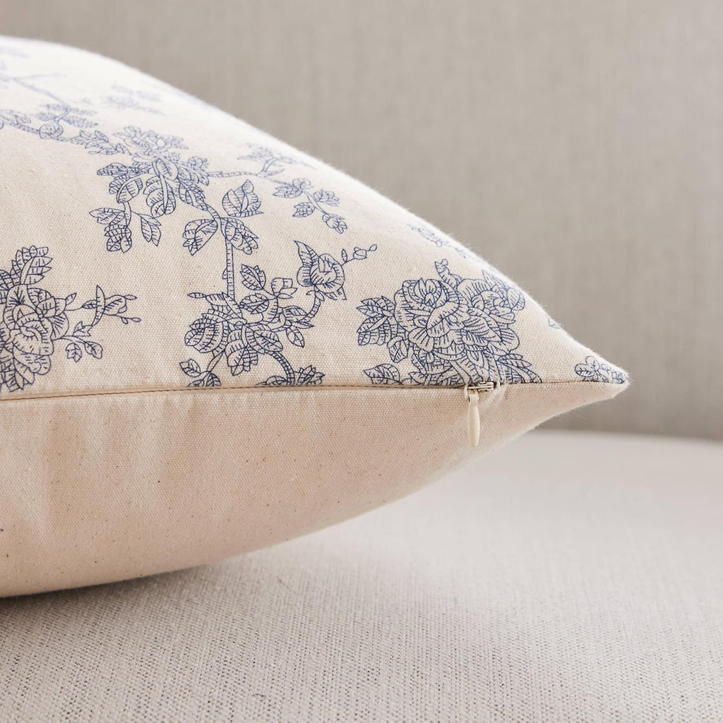 2 Pack French Floral Throw Pillow Covers 18x18in, Blue/Cream