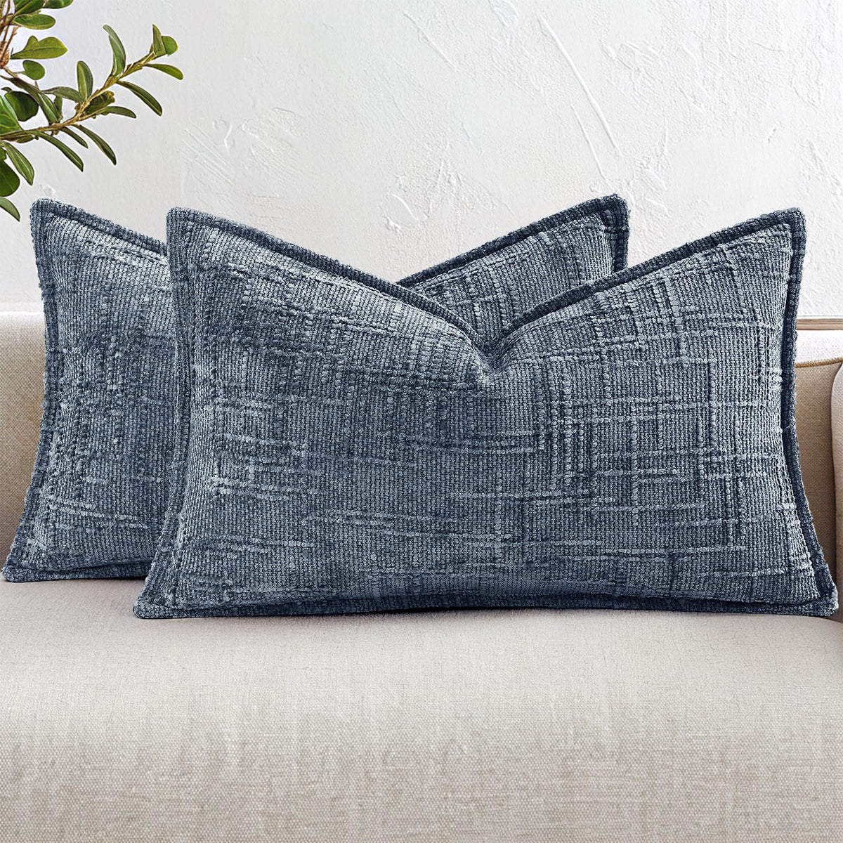 decorUhome Chenille Decorative Throw Pillow Covers 18x18 Set of 2, Navy
