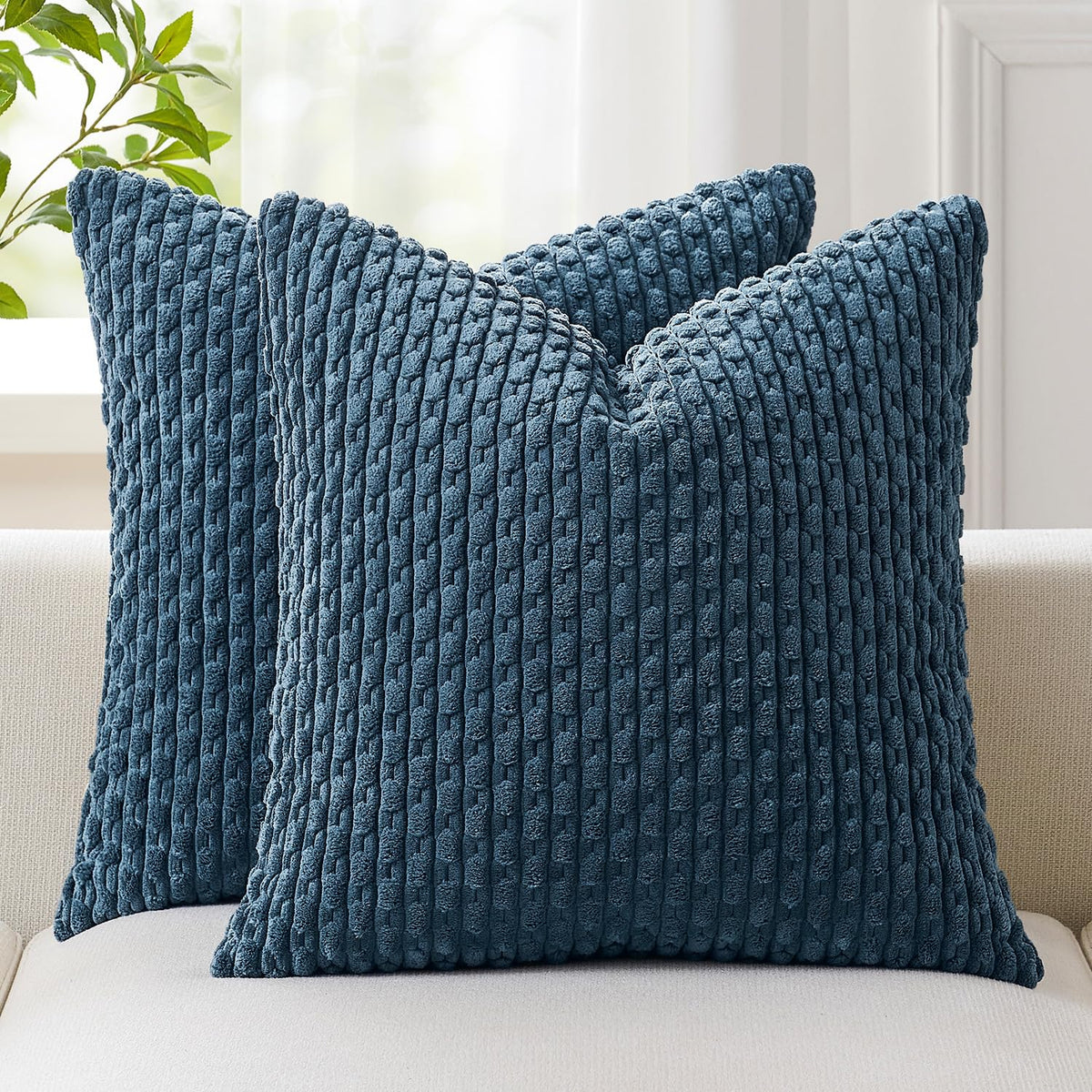 Kevin Textile Soft Corduroy 18x18 Inch Pillow Covers 2 Pack, Burnt Brick
