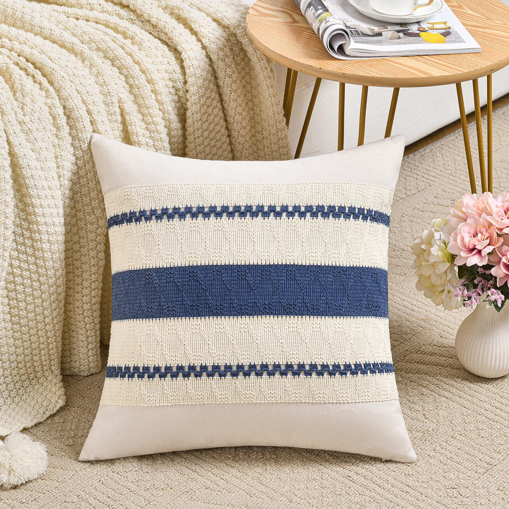 Fancy Homi Set of 1 Navy Blue Lumbar Decorative Throw Pillow Covers 12x20 Inch for Couch Bed Sofa Living Room, Soft Cotton blend Woven Textured Cushion Case