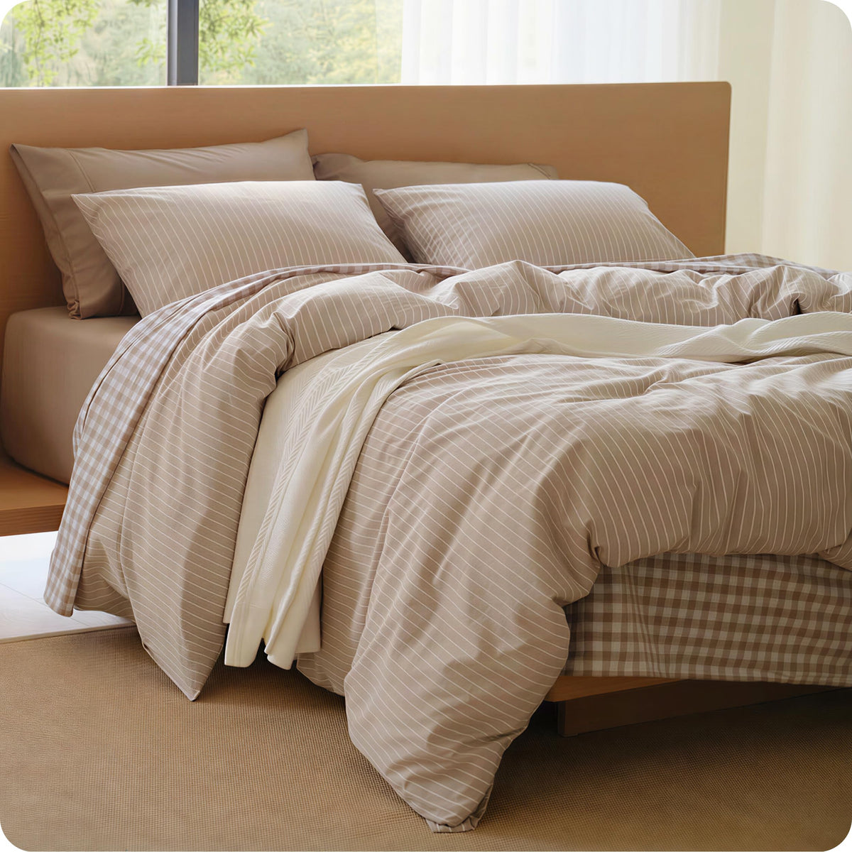 Bedsure PureWoven Gingham Duvet Cover Set Linen‑Like, King Size, 3-PC